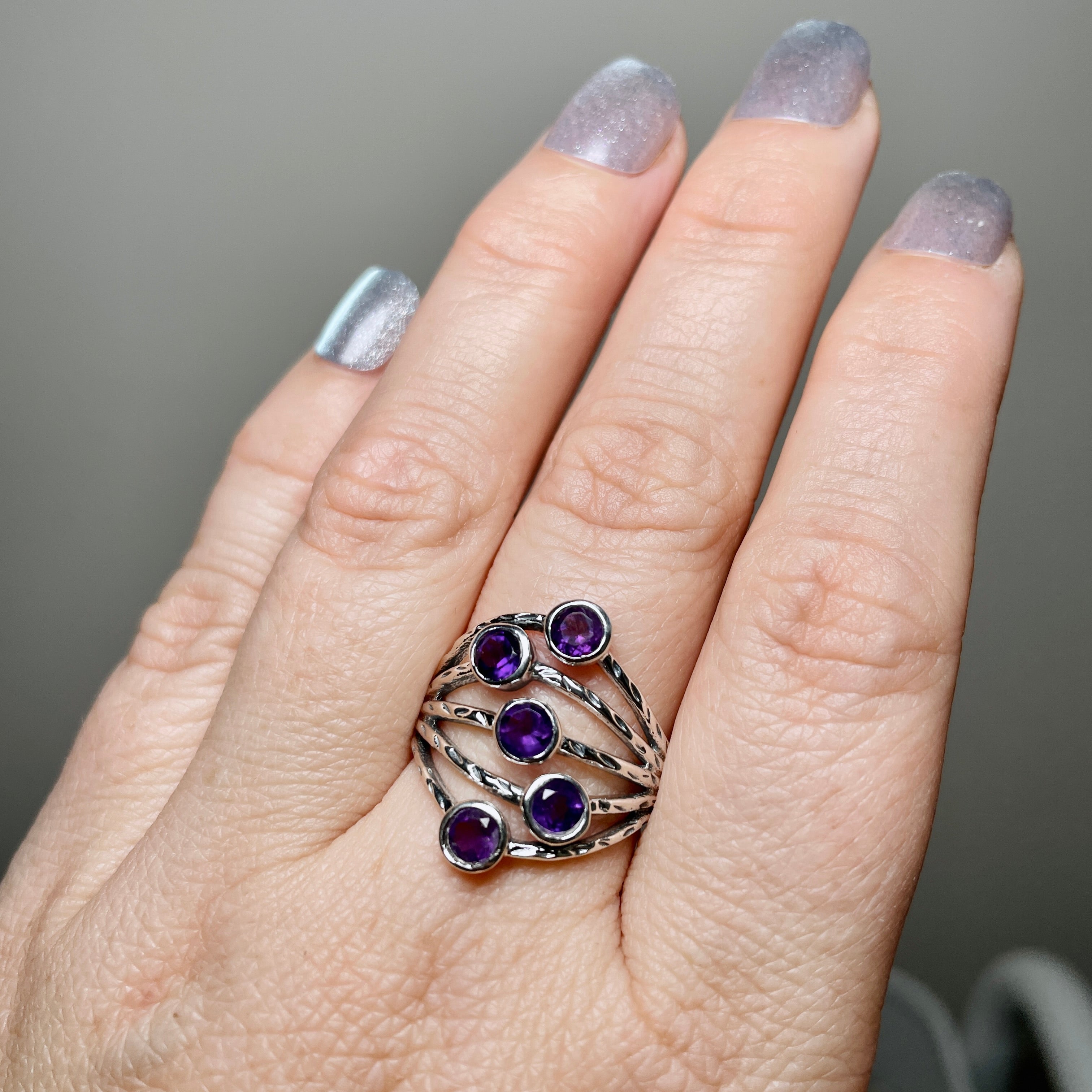 Amethyst Multi-Stone Faceted Gemstone Ring R3875 | Elegant Purple Crystal Jewelry for Women | Perfect for Weddings, Parties & Everyday Wear