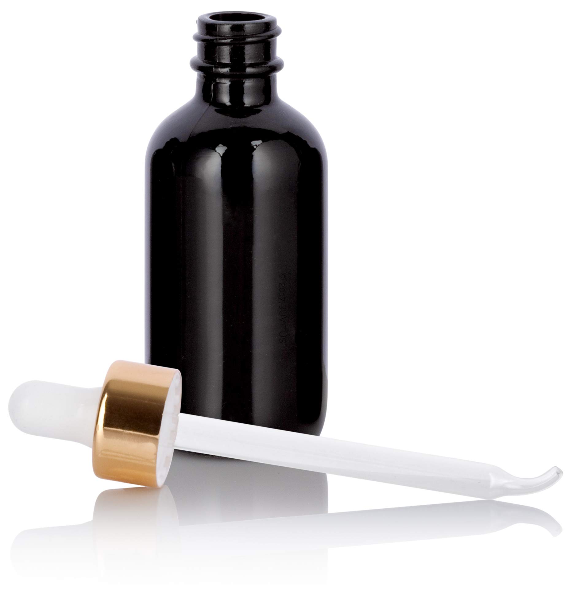 Premium 2 oz Black Glass Boston Round Bottles with Gold Dropper - 12 Pack Luxury Essential Oil Bottles Set + Bonus Funnel - Perfect for DIY Skincare, Aromatherapy & Travel Toiletry Storage