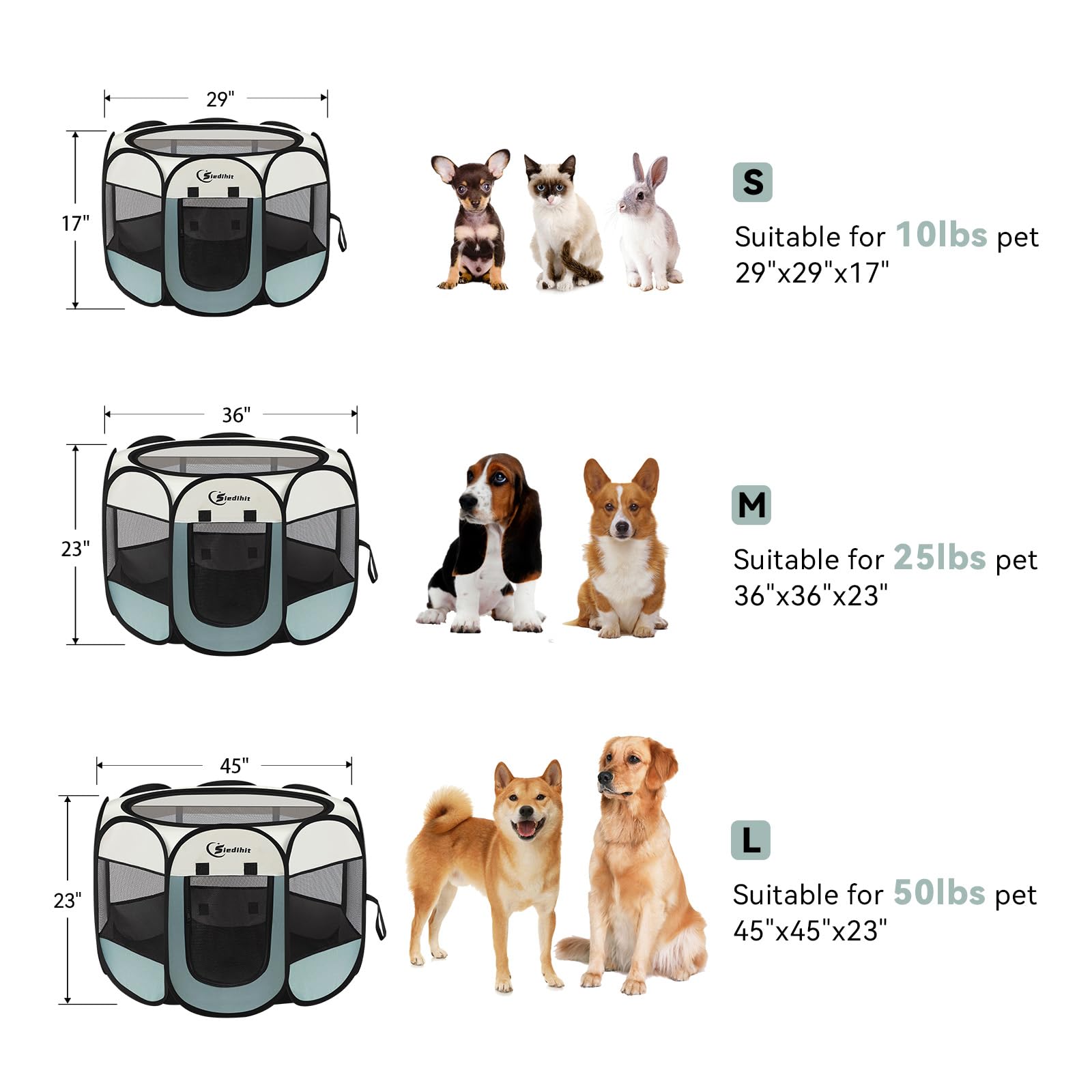 **Portable Pop Up Dog Playpen for Small Dogs & Cats - Indoor & Outdoor Pet Tent with Removable Zipper Top & Carrying Case - Ideal for Travel, Camping, Home Use (Grey)**