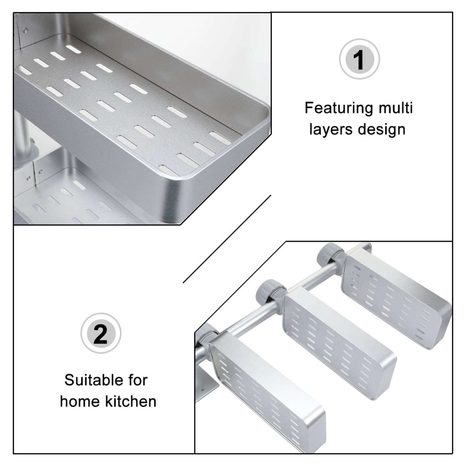 VOSAREA 360° Rotating Spice Rack Organizer - Adjustable Foldable Wall Mount Kitchen Shelf for Seasonings & Condiments - No Drill Installation - Perfect for Small Spaces & Pantry Organization