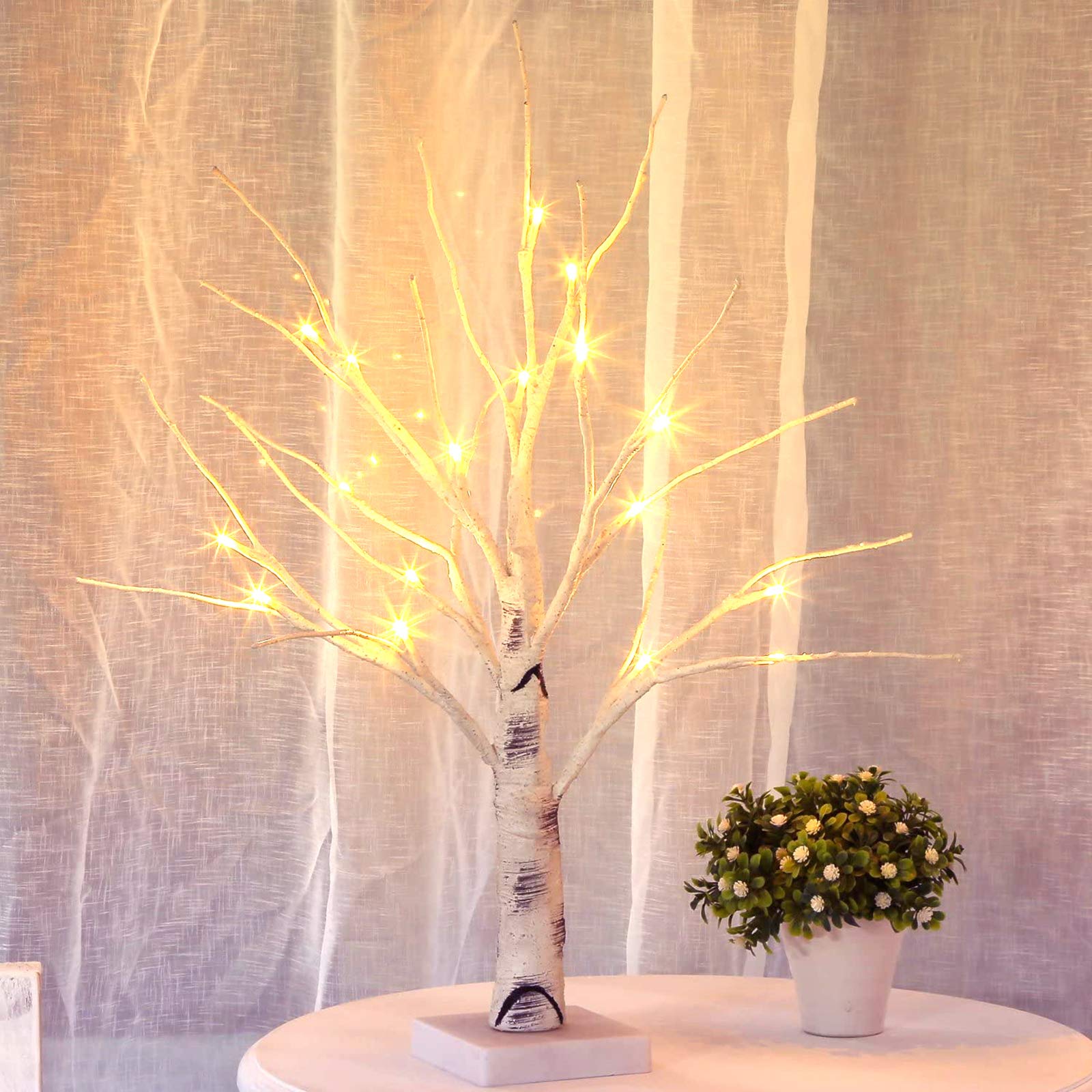 Bolylight LED Birch Tree Lamp - Warm White Tabletop Artificial Decorative Lighted Tree for Christmas, Holiday Decor, Home Party Centerpiece | Perfect for Festive Decorations, Winter Weddings & Cozy Living Room Ambiance