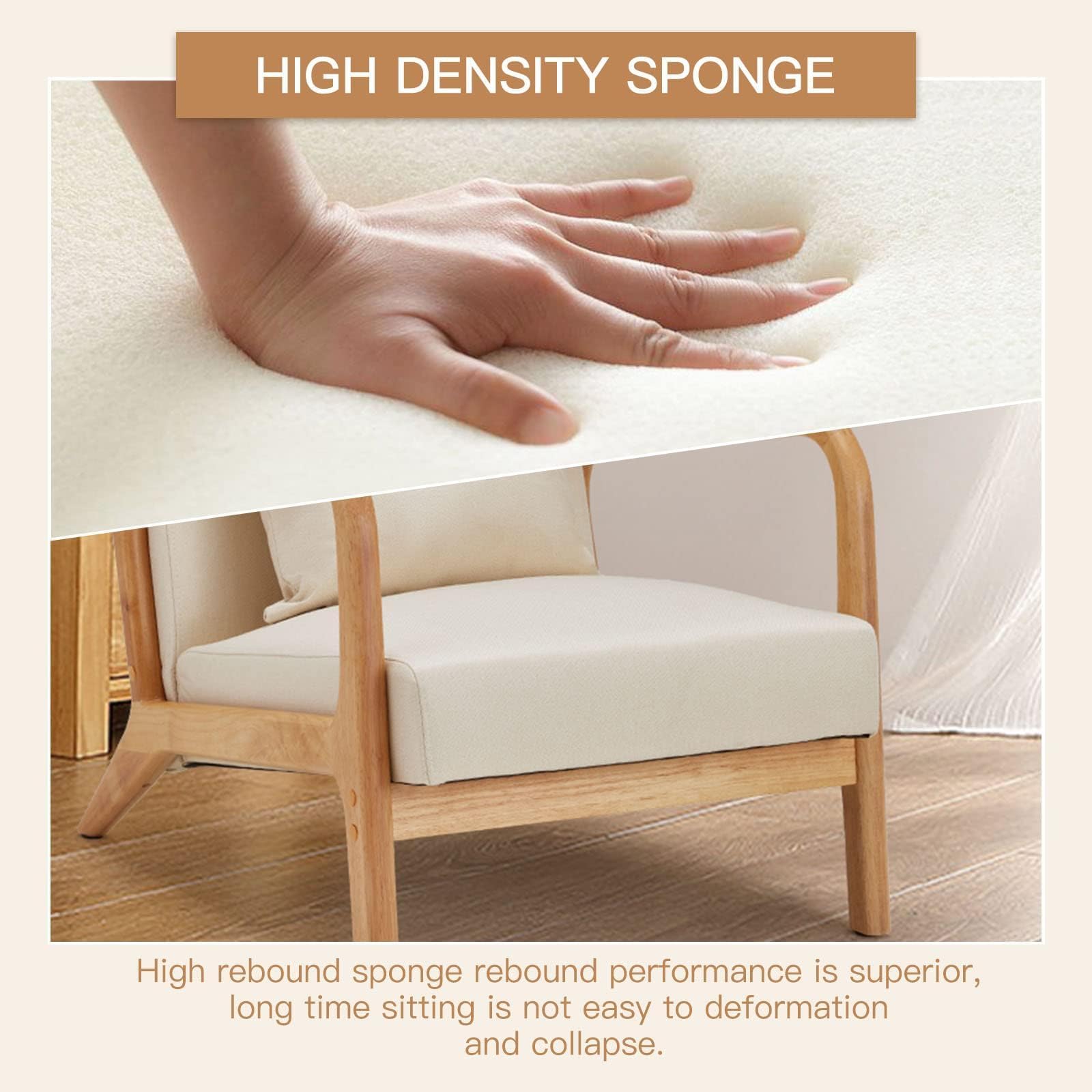 Esright Mid Century Modern Accent Chair - Solid Wood Frame, Upholstered Small Side Chair for Living Room & Bedroom - Comfortable Lounge Reading Armchair in Beige | Perfect for Small Spaces, Home Office & Cozy Corners