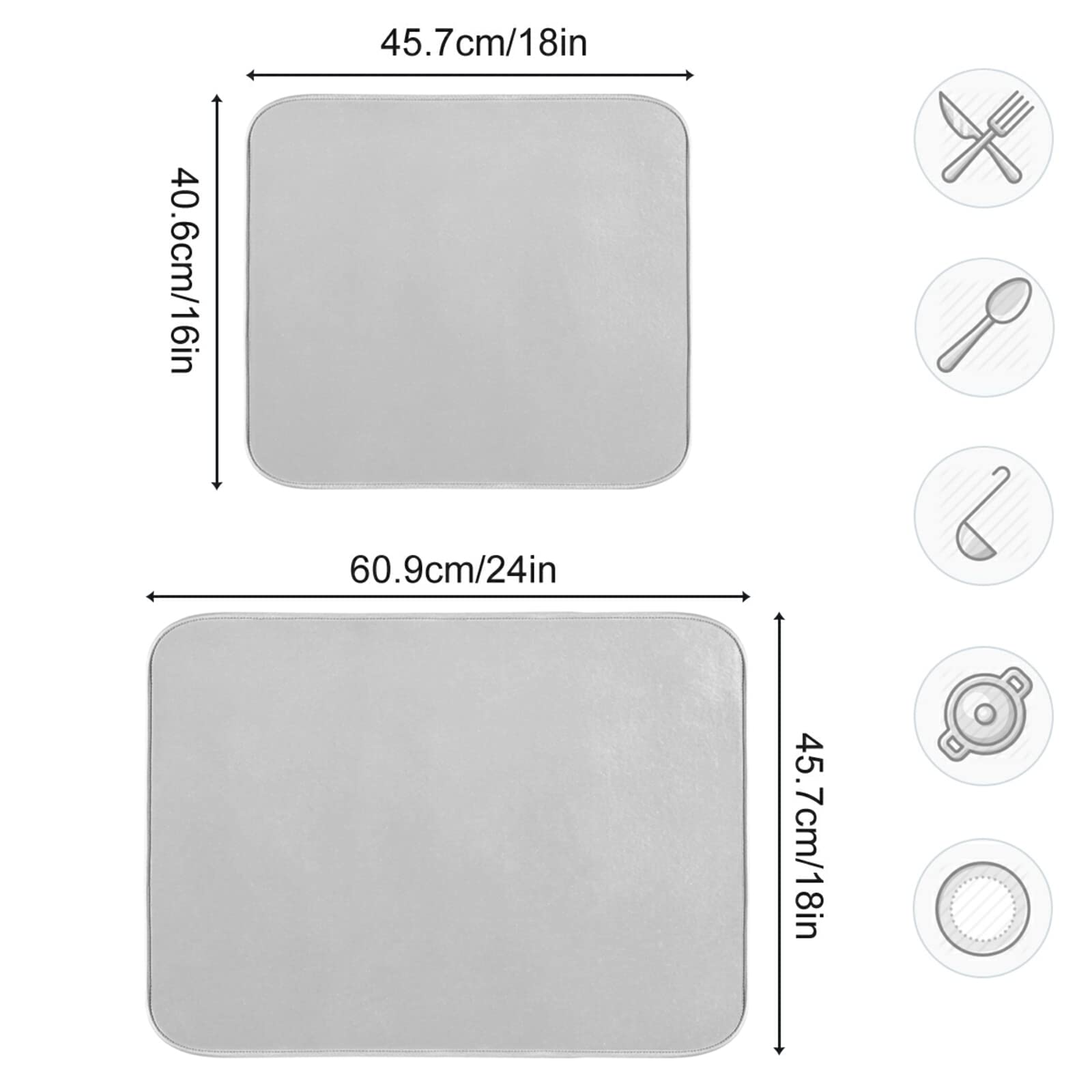 XL Grey Microfiber Dish Drying Mat - 16x18 Inch Heat Resistant Kitchen Counter Drainer Pad | Perfect for Drying Dishes, Utensils & Cookware | Stylish Kitchen Decor Accessory