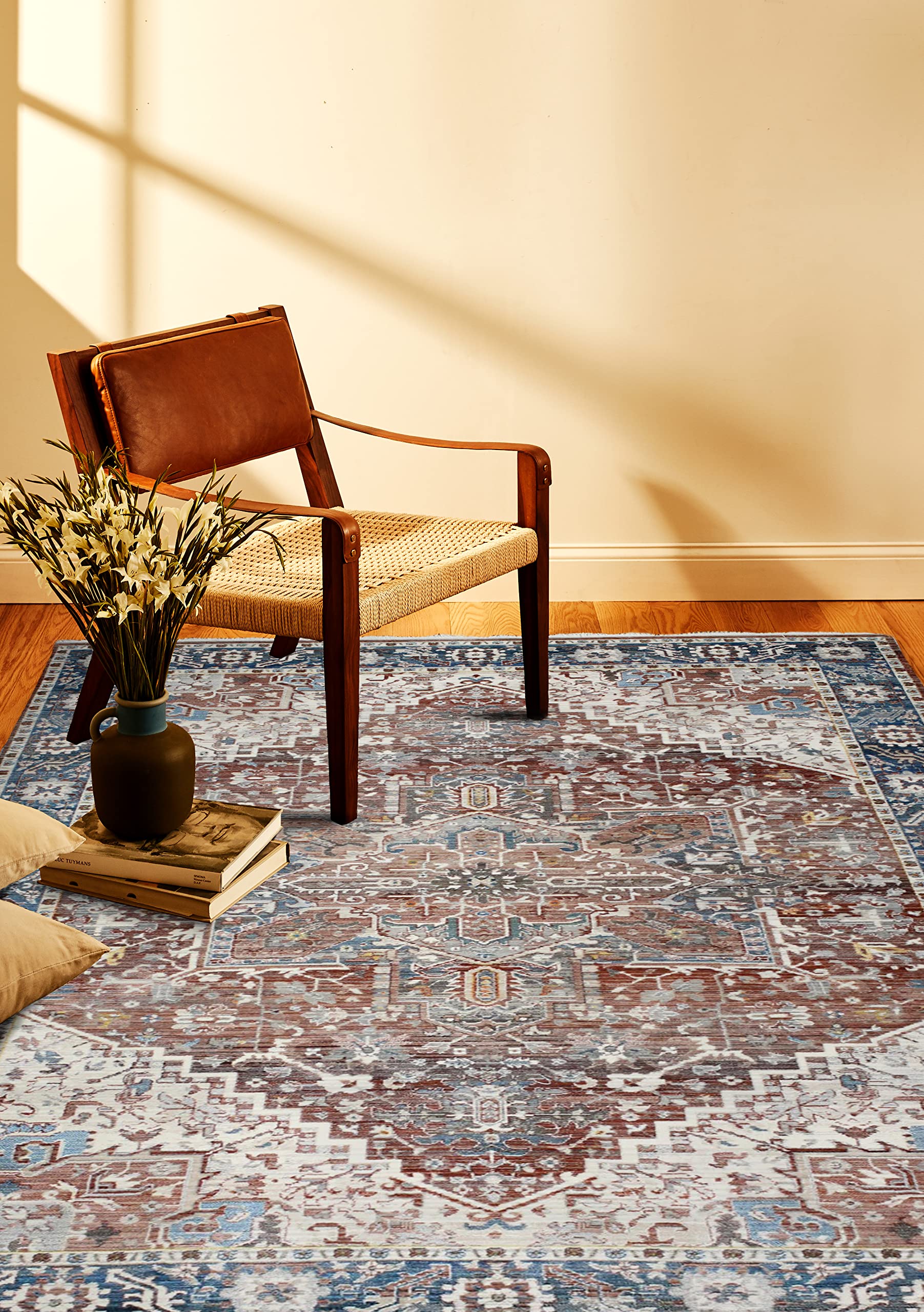 Bashian Collection 5' x 7.6' Rust Area Rug - Premium Power Loom Polyester Runner Rug for Entryway, Living Room & Home Decor - Soft & Durable Floor Covering for High Traffic Areas