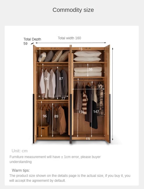 Solid Oak Wood Wardrobe - Modern High Closet for Bedroom & Living Room Storage | Durable & Stylish Furniture for Home Organization