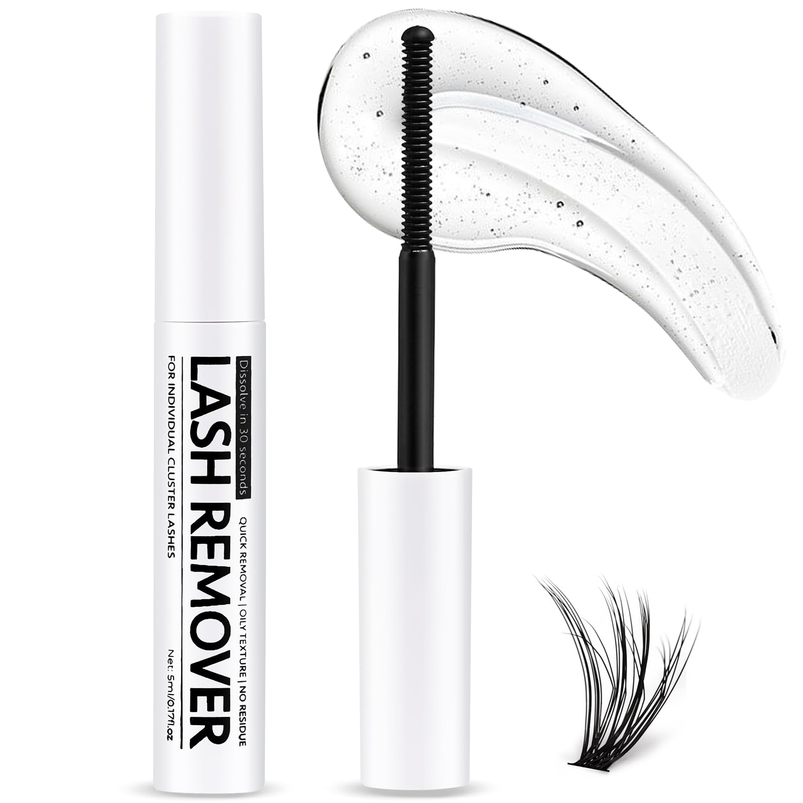 Gentle Eyelash Glue Remover 5ML - Safe for Individual & Cluster False Lashes, Wispy Extensions - Non-Irritating Formula with Mascara Wand - Perfect for Lash Maintenance & Professional Salon Use