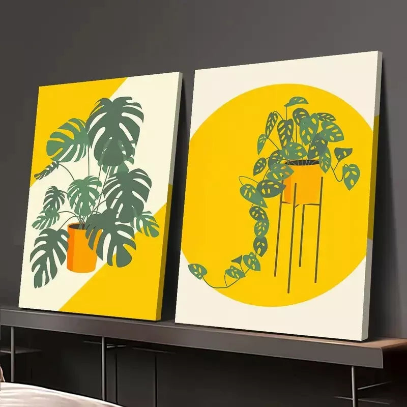 2-Piece Minimalist Bohemian Style Vector Art Canvas Framed Wall Decor - 50x75cm High Quality Print, 100% Australian Made, Ready to Hang - Perfect for Living Room, Bedroom & Office Decor