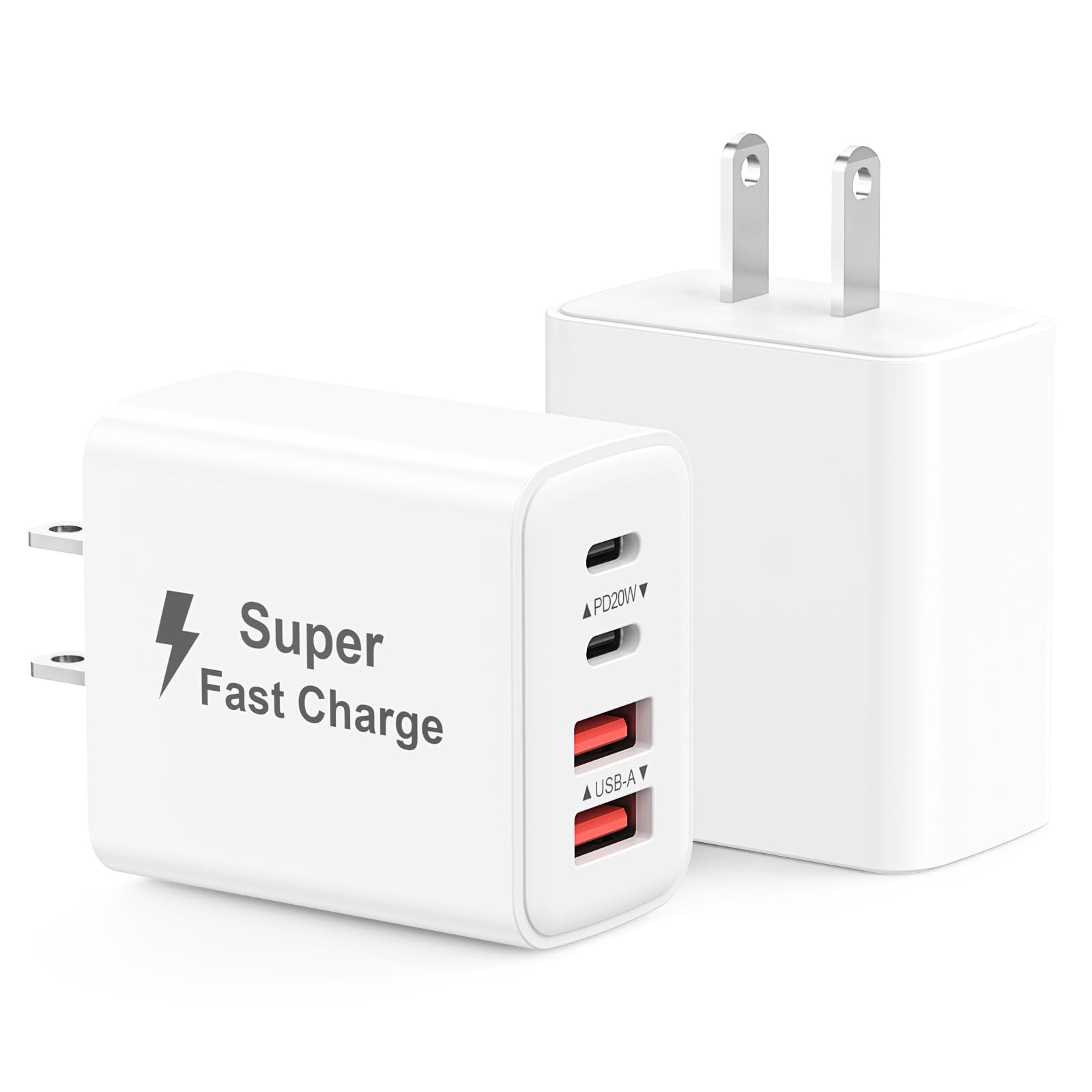 40W USB C Fast Charger Block 2-Pack with 4-Port PD & QC 3.0 - Dual Type C Wall Charger Adapter for iPhone 16/15/14/13/12/11 Pro Max/XS, Samsung Galaxy - Perfect for Home, Office & Travel Charging Needs