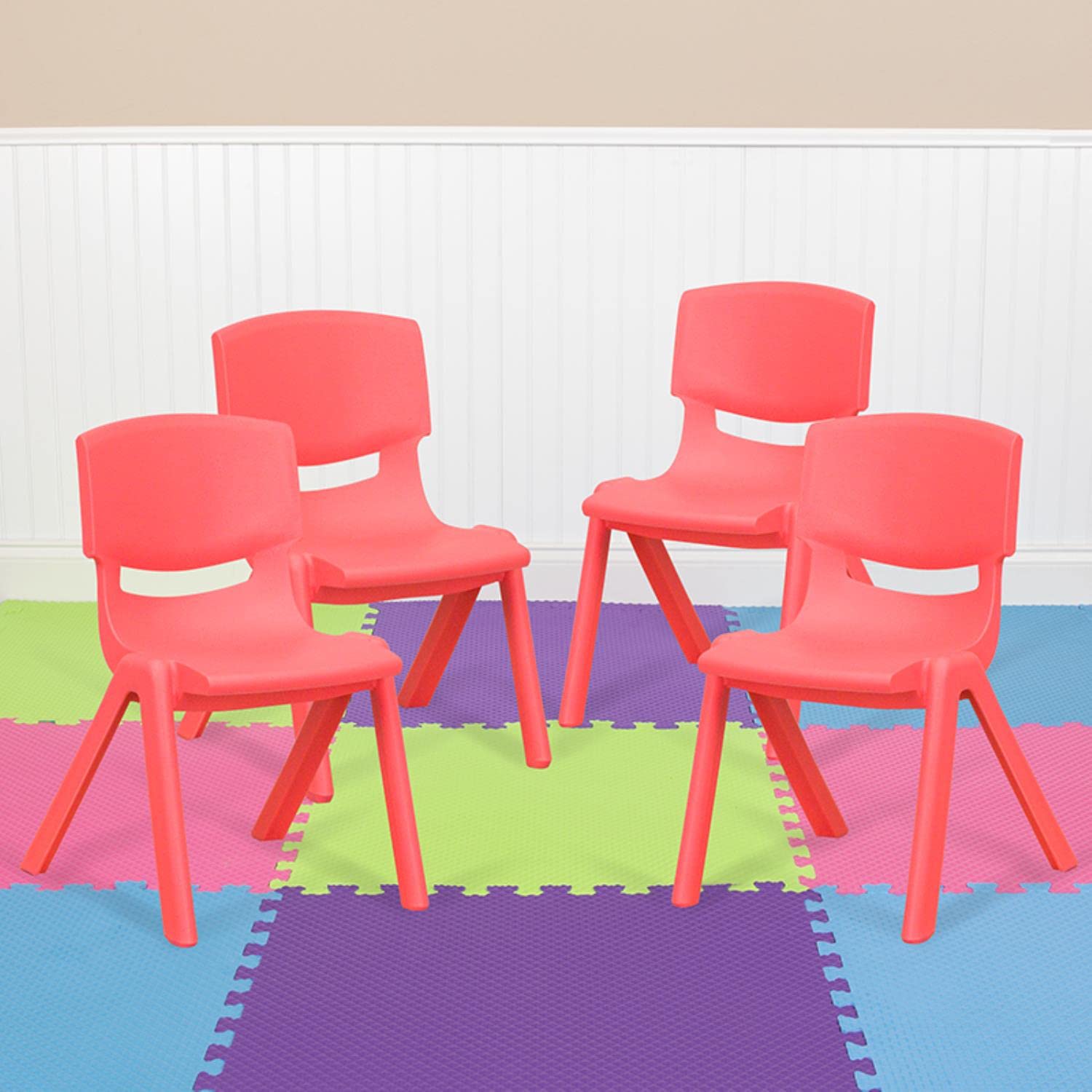 Flash Furniture Whitney 4-Pack Red Plastic Stackable School Chairs - 10.5