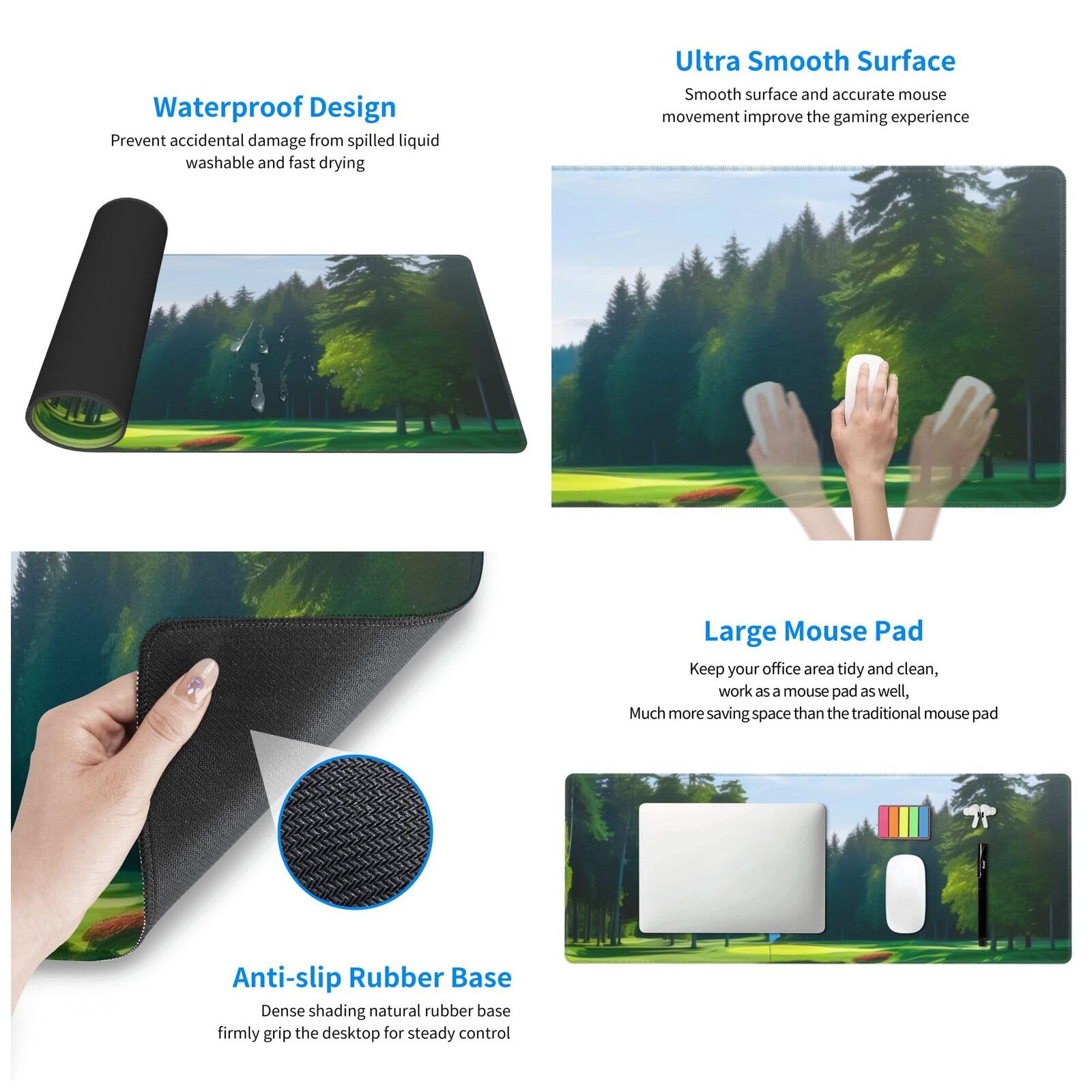 Premium Golf Course Lawn Print Mouse Pad - 11.8x31.5 Inches - Strong Adhesion, Durable & Non-Slip Surface - Ideal for Office Work, Gaming & Home Computer Use