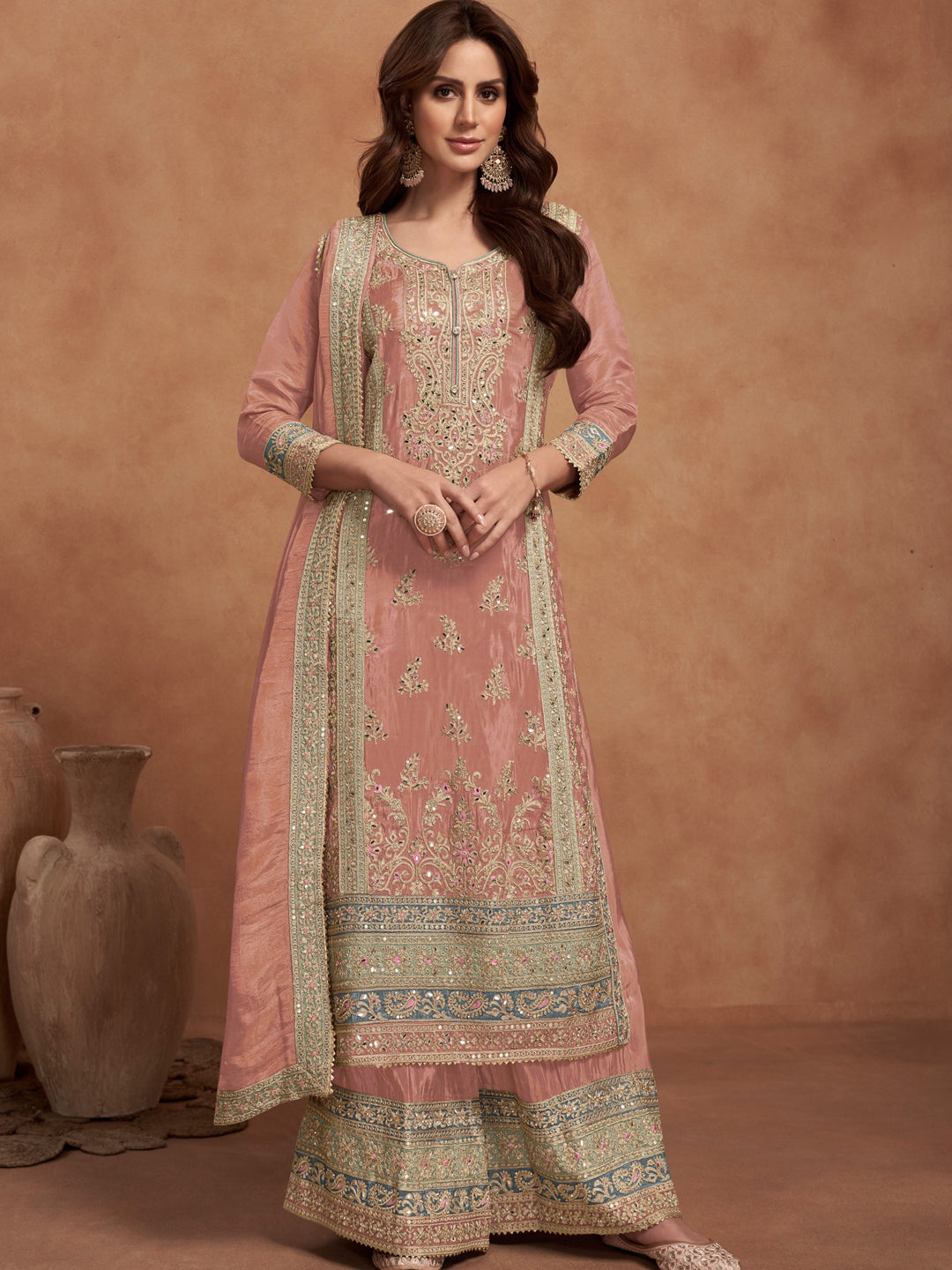 Elegant Baby Pink Designer Semi-Stitched Palazzo Suit with Exquisite Embroidery - Perfect for Weddings, Parties & Special Occasions