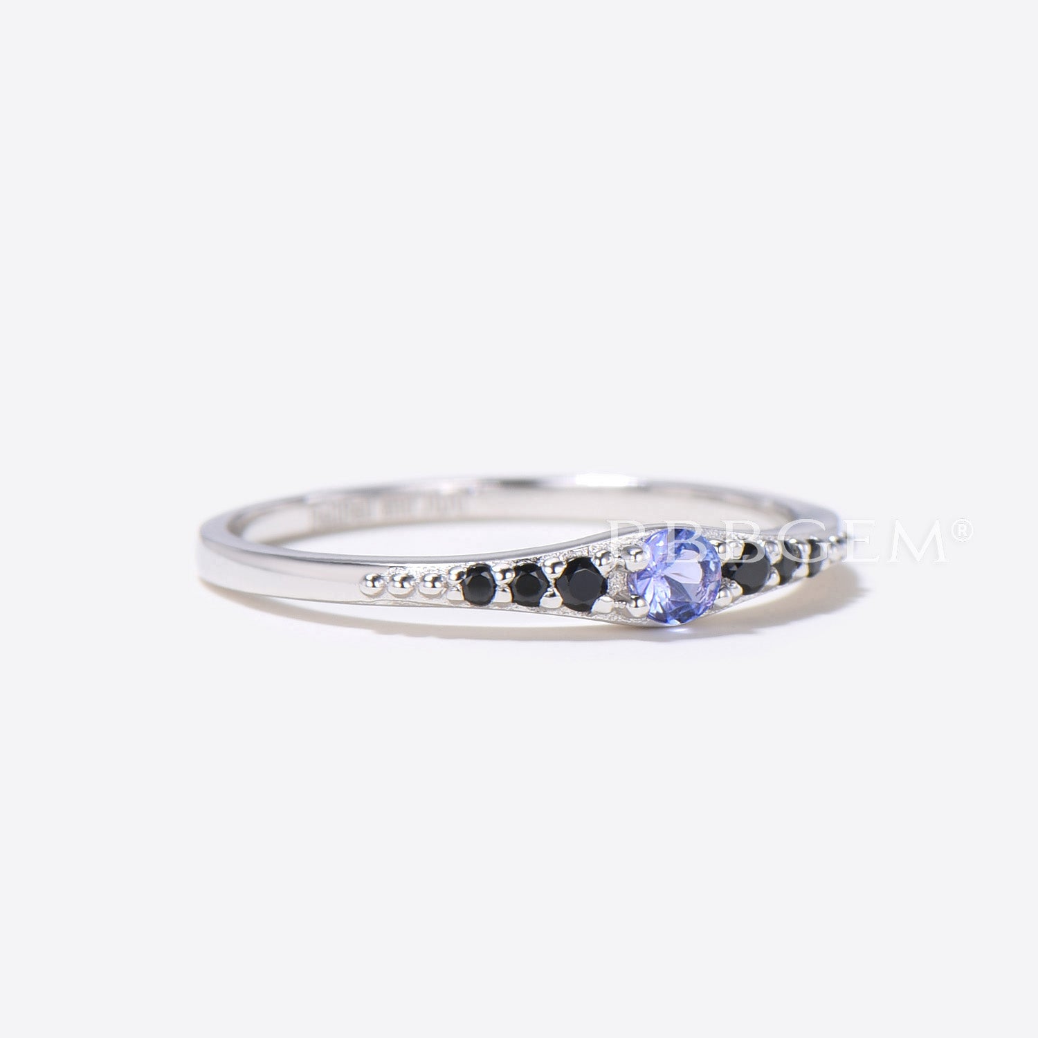 Natural Tanzanite & Black Spinel Diamond Reversed Tapered Silver Ring - Elegant Stackable Jewelry for Women, Perfect for Everyday Wear, Date Nights & Special Occasions