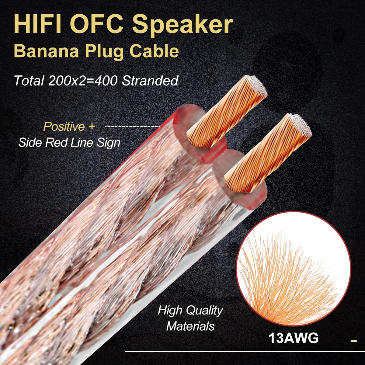 Premium VVFLED HiFi Speaker Cable with Banana Plugs - 2x 3m 13AWG Oxygen-Free Copper Wire, Gold-Plated Right Angle Connectors for Audiophile Sound Systems | Perfect for Home Theater, Stereo Amplifiers & Professional Audio Setups