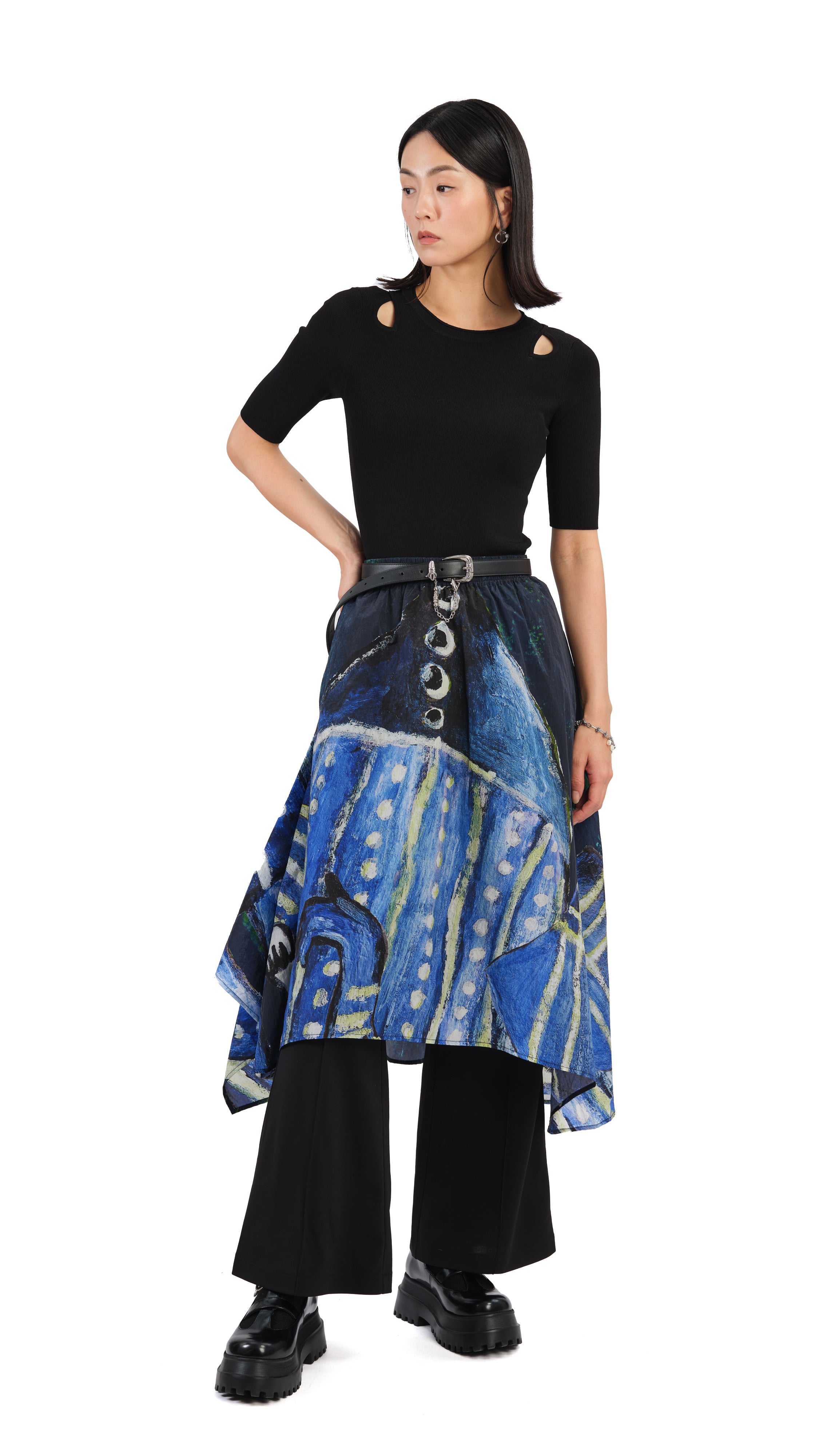 Selk'Nam Graphic Print Asymmetric Skirt - Unique Boho Chic Midi Skirt for Women | Perfect for Festivals, Beach Vacations & Boho Fashion Outfits