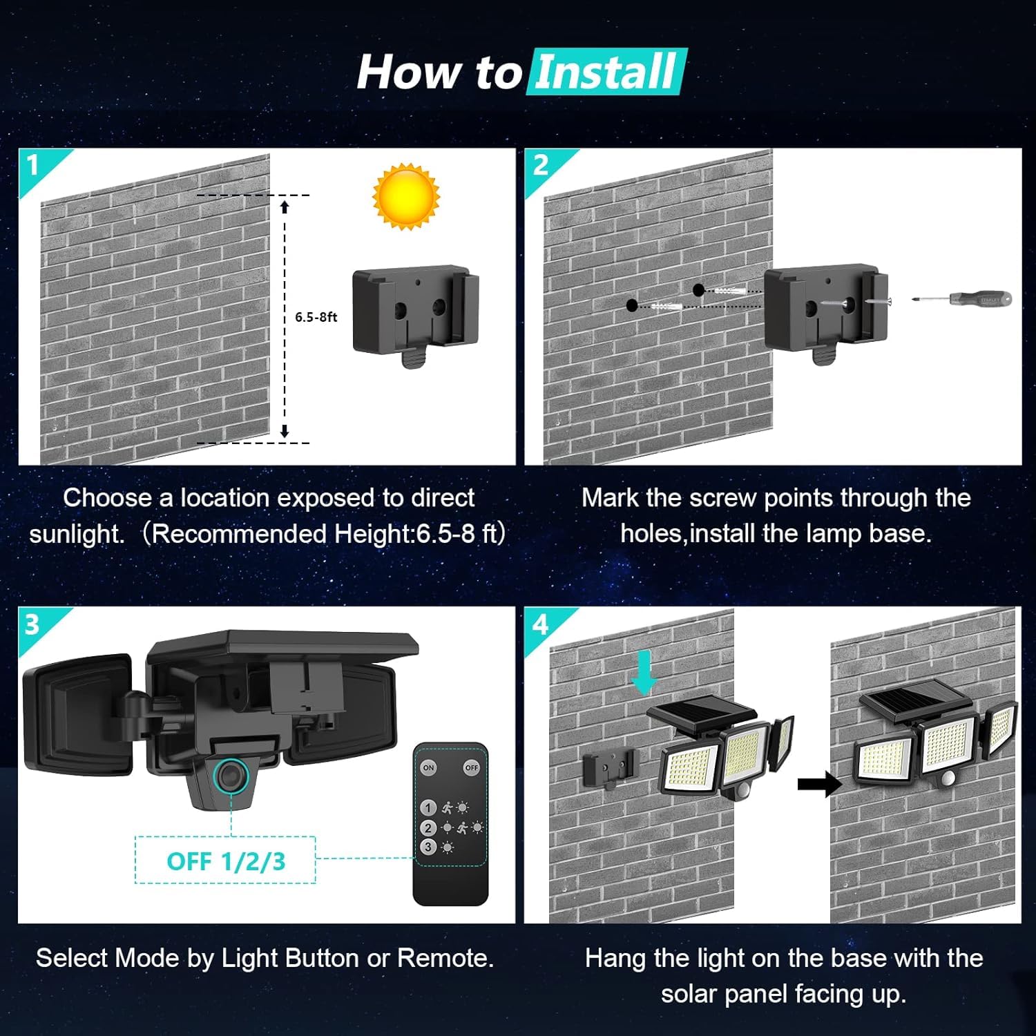 Xmart Solar Outdoor Lights 4000LM 208 LED Security Spot Lights with Remote Control - 3 Adjustable Heads Motion Sensor, IP65 Waterproof, 270° Wide Angle Flood Light for Yard, Patio, Wall - 3 Lighting Modes | Perfect for Garden, Driveway & Home Security