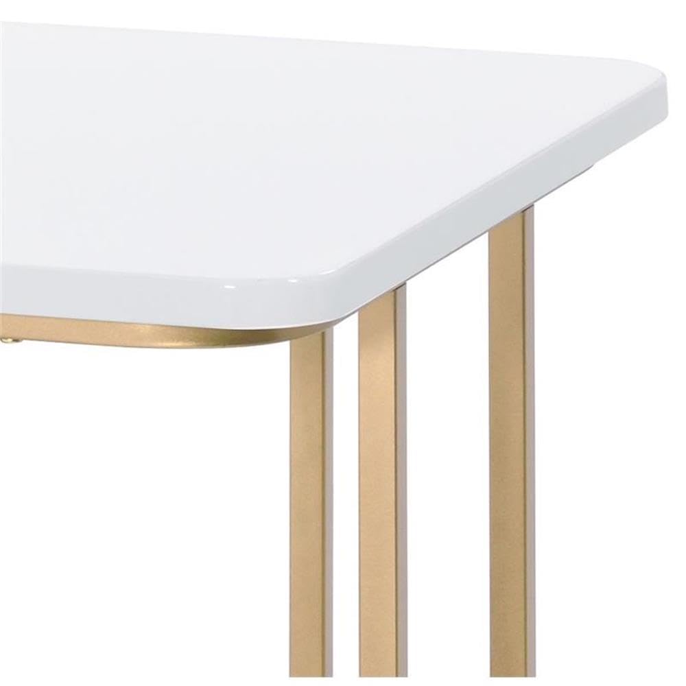 Acme Estie White and Gold Wooden Writing Desk with Metal Sled Base - Perfect for Home Office, Study Room & Small Spaces