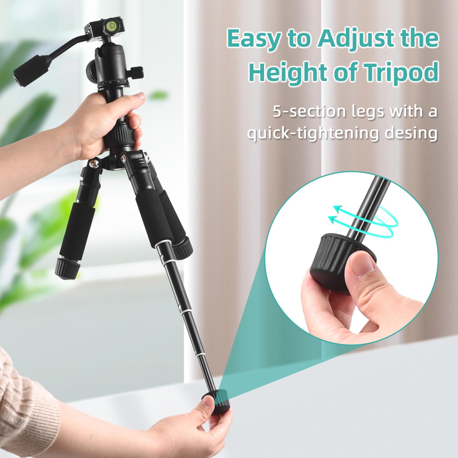 Camnoon Mini Tripod Stand - Portable Aluminum Alloy Desktop Tripod (20.5in/52cm Max Height, 5kg Load Capacity) with 360° Rotatable Ballhead & Handle for DSLR/Mirrorless Cameras - Perfect for Travel, Vlogging & Indoor Photography