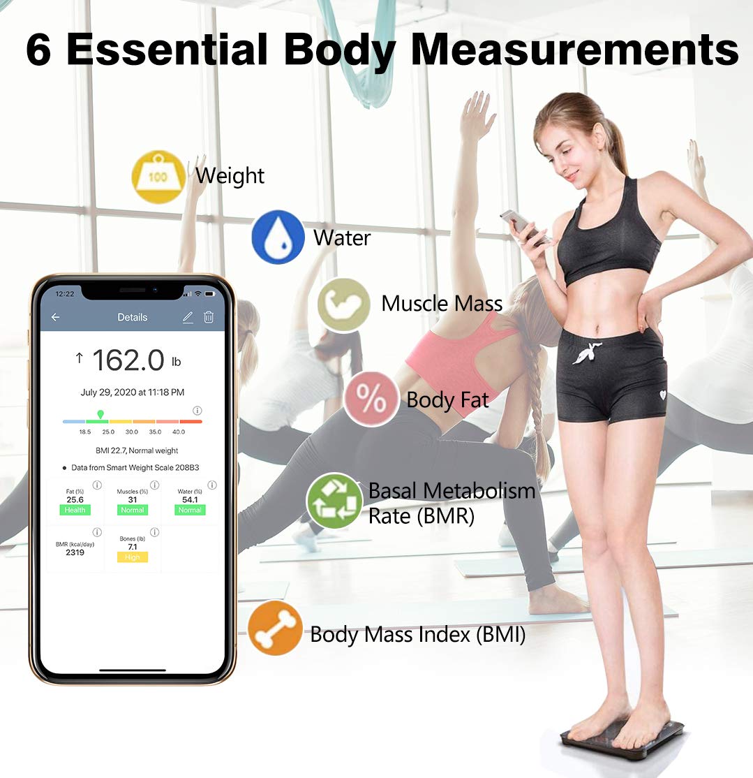 Nunet Smart Digital Bluetooth Bathroom Scale - BMI & Body Fat Analyzer with 400lb Capacity - Perfect for Home Health Tracking & Fitness Goals