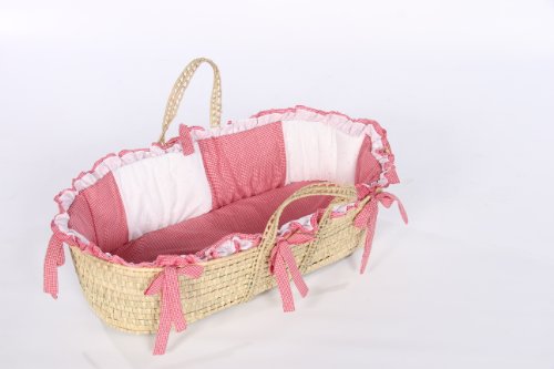 Red Gingham Baby Doll Moses Basket - Soft & Cozy Doll Bedding for Newborn & Toddler Dolls - Perfect for Nursery Play, Pretend Sleepovers & Role-Playing Games