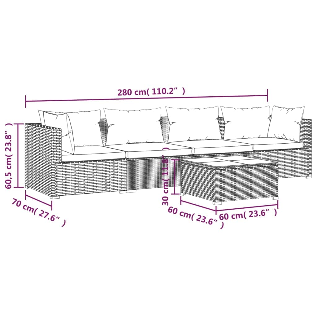 vidaXL Brown Patio Furniture Set with Red Cushions - 4-Piece Outdoor Dining Set with Table for Garden, Deck, and Backyard Relaxation