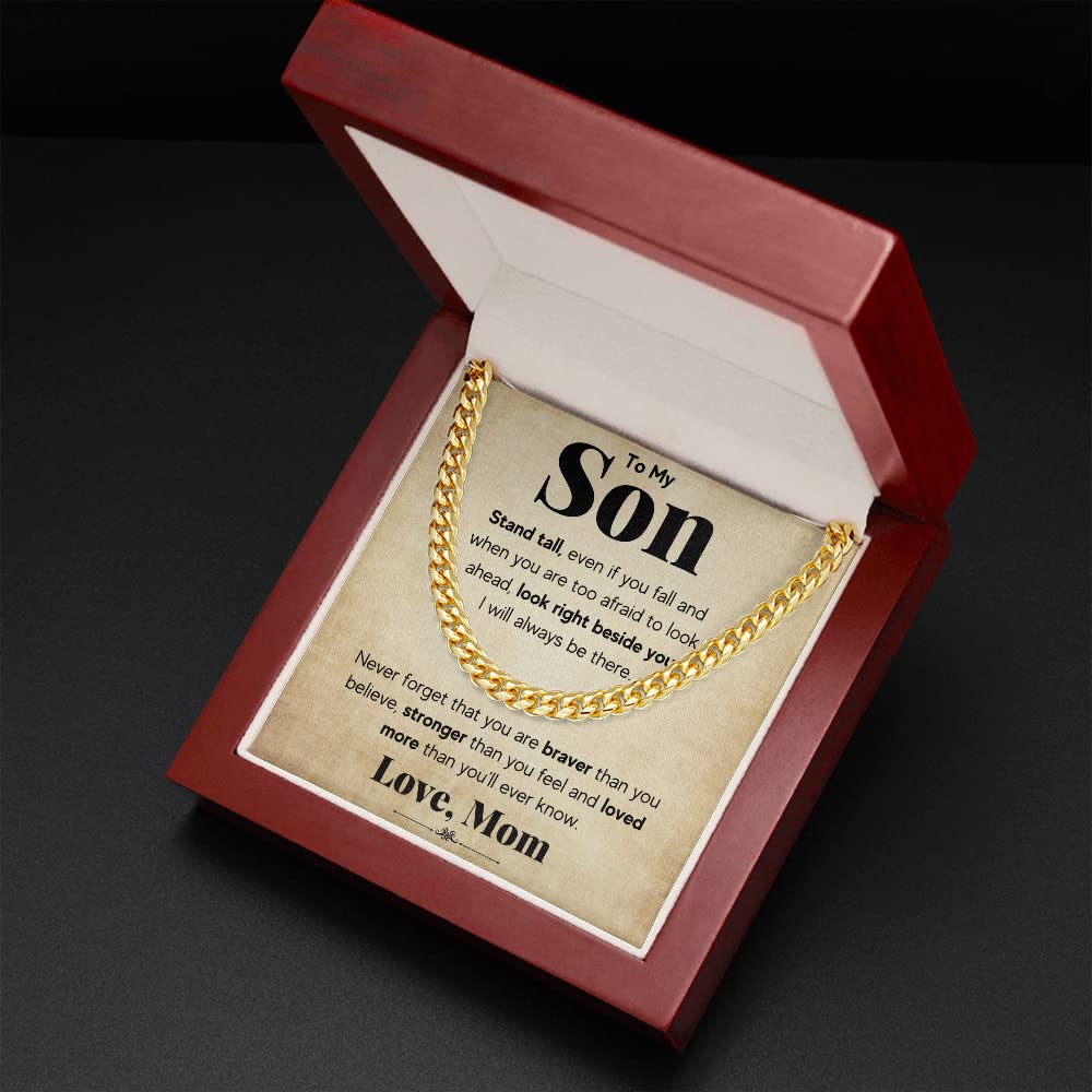 Mom to Son Necklace Gift - Cuban Link Chain for Birthday, Graduation & Christmas