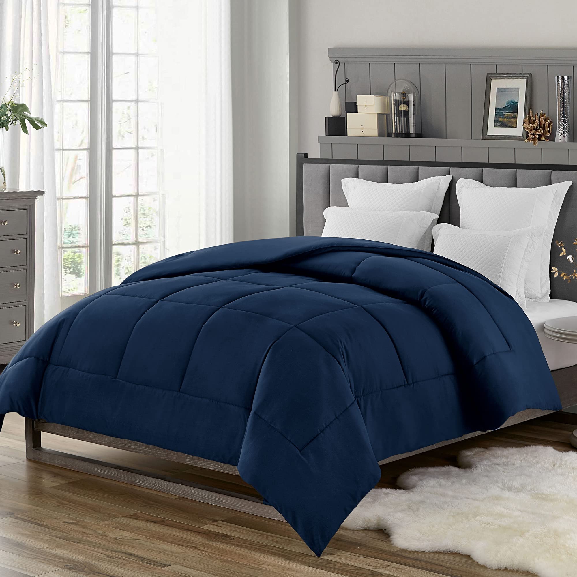 Swift Home King Comforter Set - Ultra Soft Lightweight Down Alternative Bedding for All Seasons | Wrinkle, Fade & Stain Resistant | Navy Blue King Size Comforter | Perfect for Master Bedroom, Guest Room & Dorm