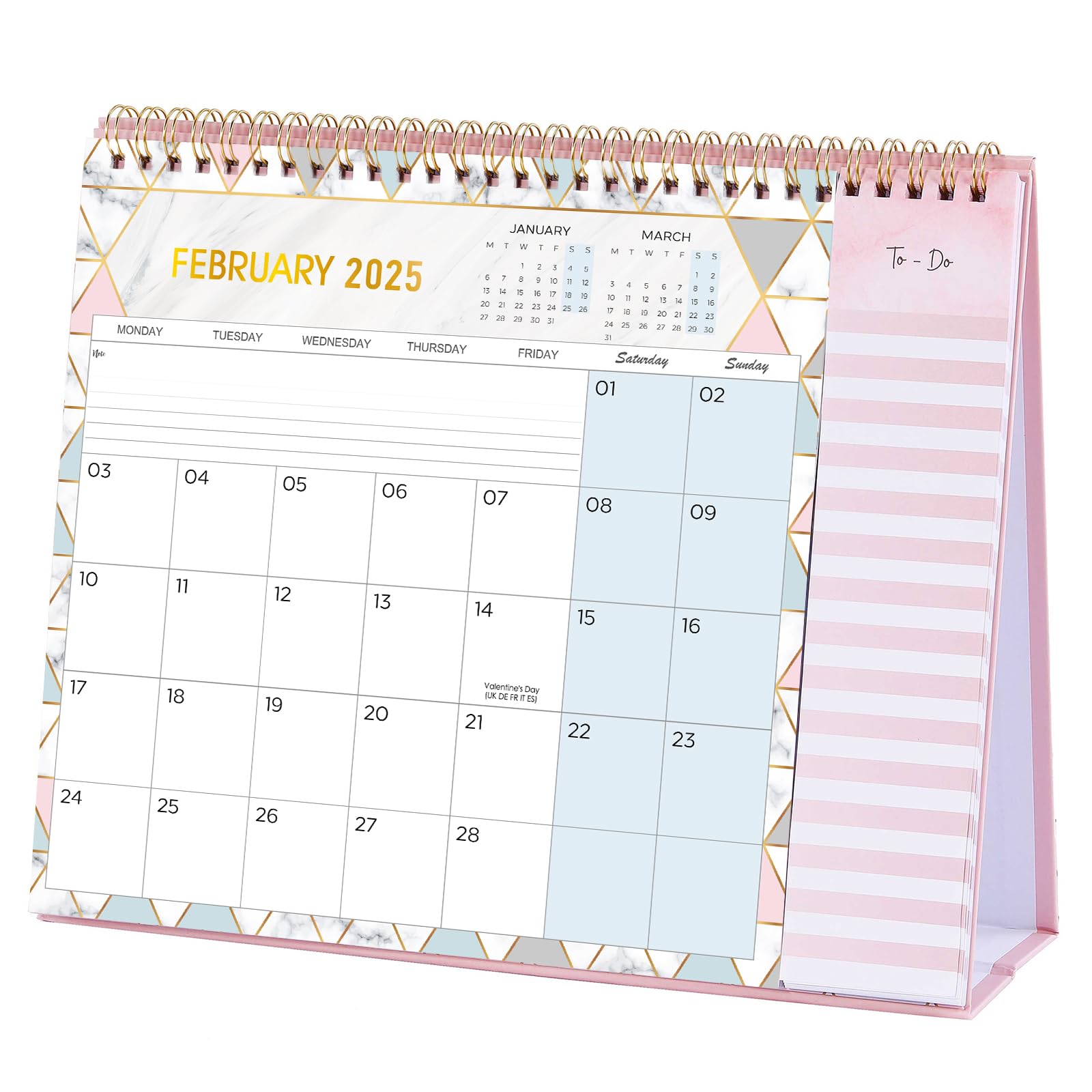 2025 Desk Calendar with To-Do List | Jan-Dec 12-Month Planner (26.7x21.8x7.8cm) | Pink Office Organizer for Home, School & Work Productivity