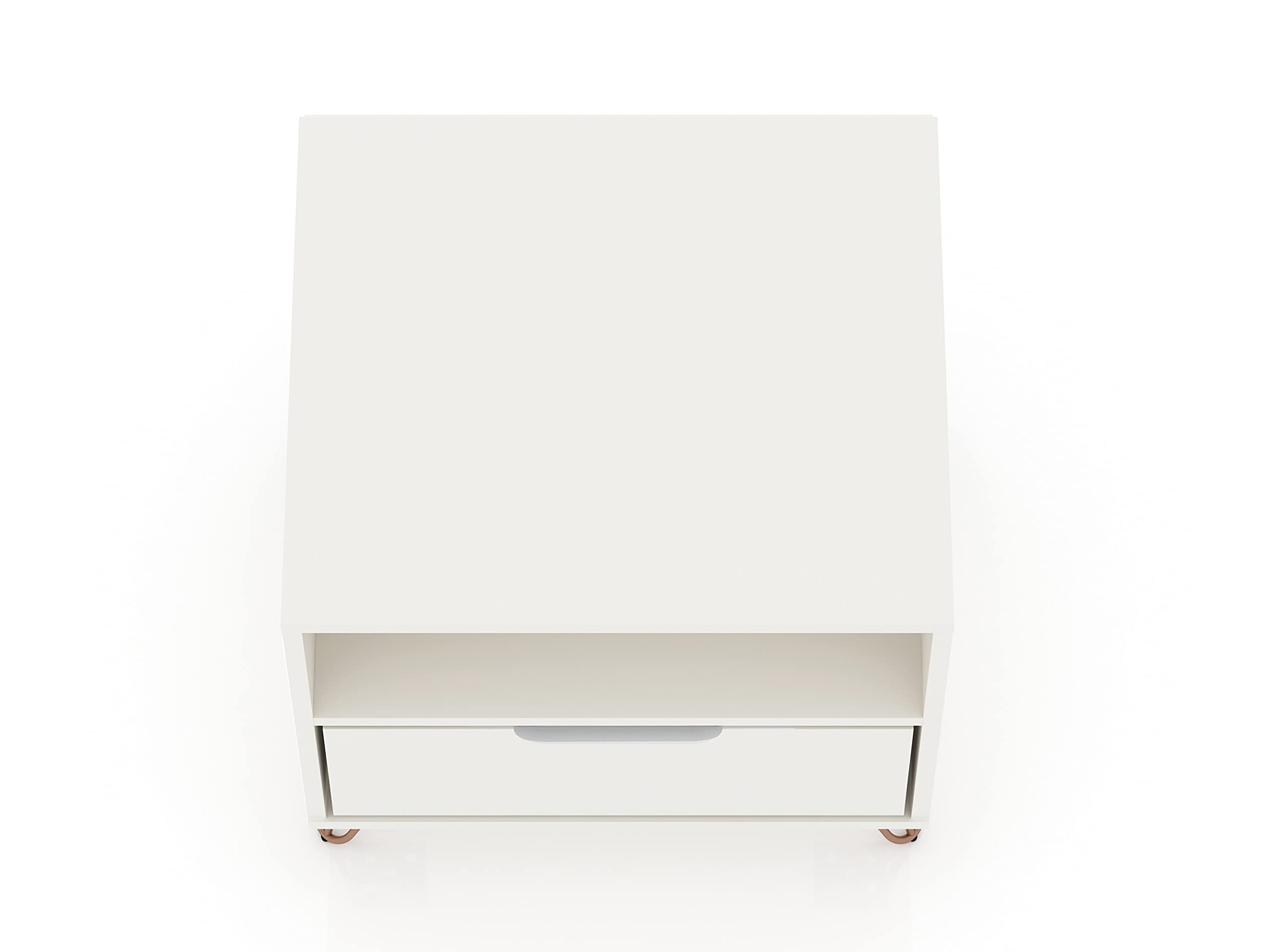 Mid Century Modern Nightstands Set of 2 - White Rockefeller Bedside Tables with Drawer & Cubby Storage | Functional Bedroom & Living Room Furniture for Home Organization | Perfect for Small Spaces & Guest Rooms