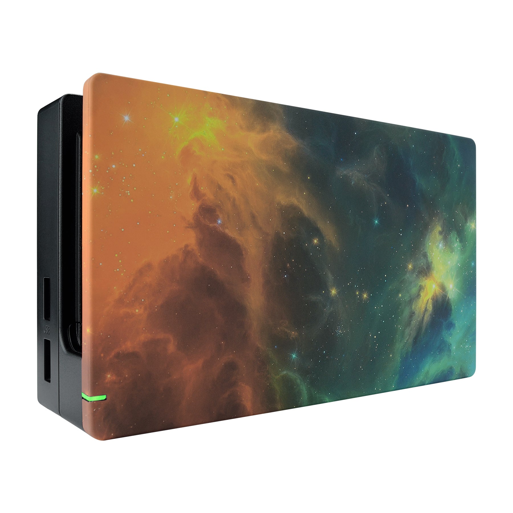 eXtremeRate Soft Touch Grip Faceplate for Nintendo Switch Dock - Orange Star Universe Design, DIY Replacement Housing Shell (Dock Not Included) | Perfect for Gaming Setups & Home Decor