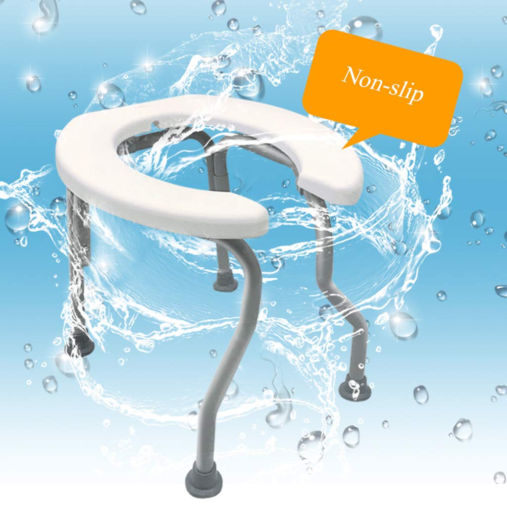 Portable Folding Bedside Commode Chair - Lightweight Steel Frame Shower Toilet Seat with Non-Slip Leg Pads for Elderly & Disabled - Home Care, Hospital Use & Travel Convenience