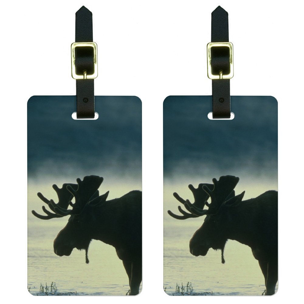 Custom Moose Luggage Tags - Durable Suitcase ID Tags for Travel Bags & Carry-Ons | Perfect for Vacation, Business Trips & Airport Identification (White)