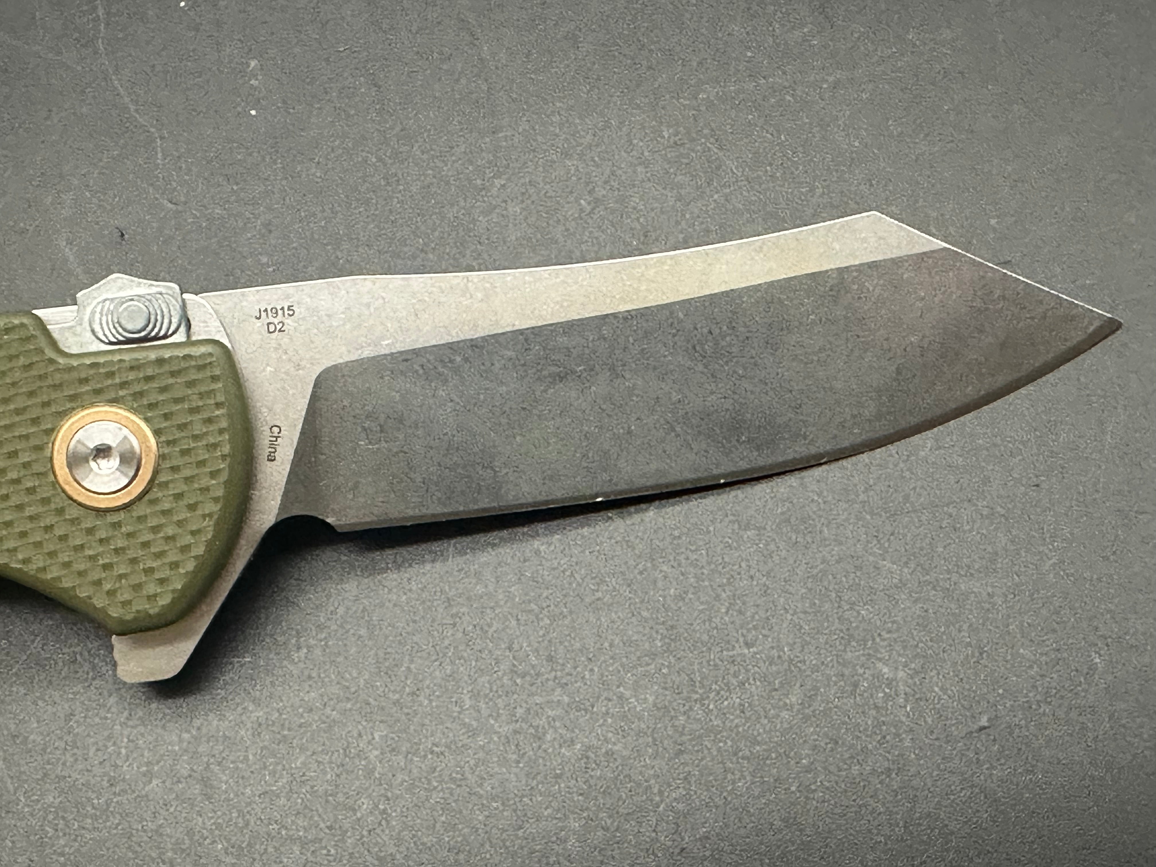 CJRB Kicker Folding Knife - Green G10 Handle, Recoil Lock, EDC Pocket Knife for Outdoor, Camping, and Everyday Carry