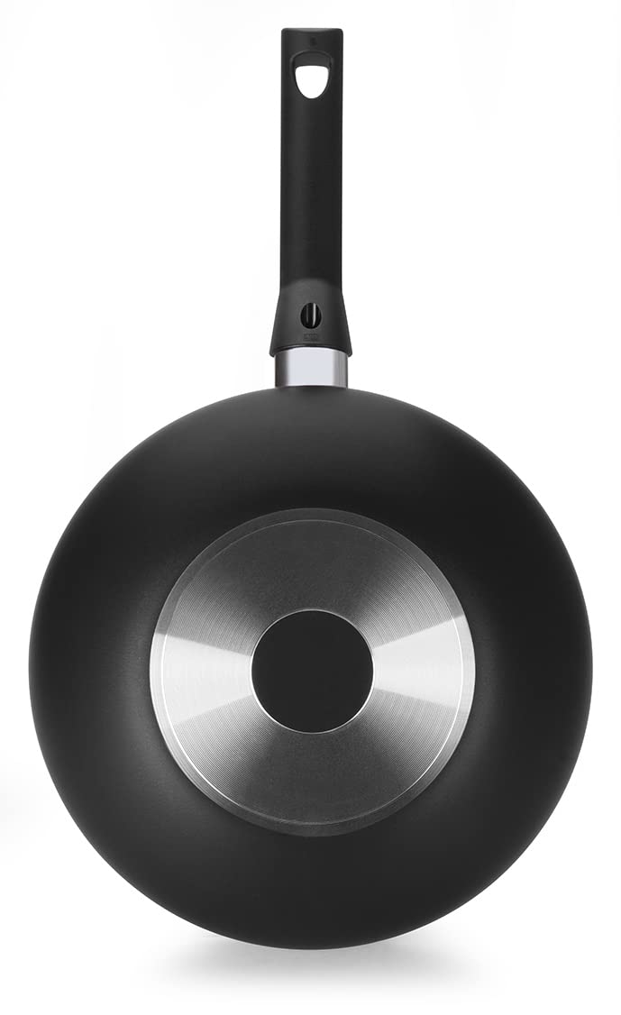 28cm Multiflon Non-Stick Wok Pan with Glass Lid - Black Matte Amora Line Aluminum Frying Pan for Stir Fry, Sauteing & Asian Cooking