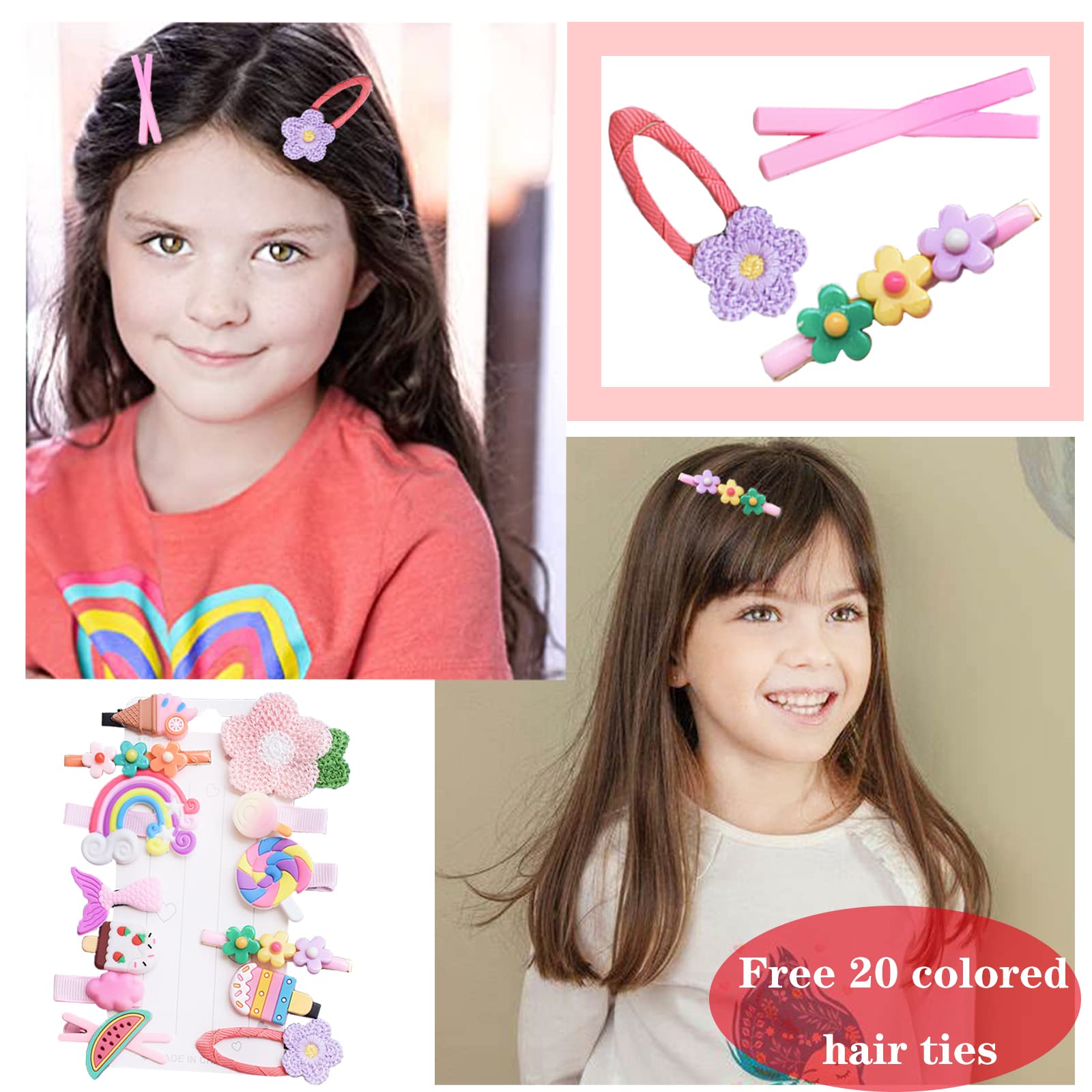 58PCS Baby Hair Clips Set - Cute Toddler Girls Hair Accessories with Flower, Candy & Fruit Designs - Rainbow Hair Clips for Kids Styling - Perfect for Parties, School & Daily Outfits