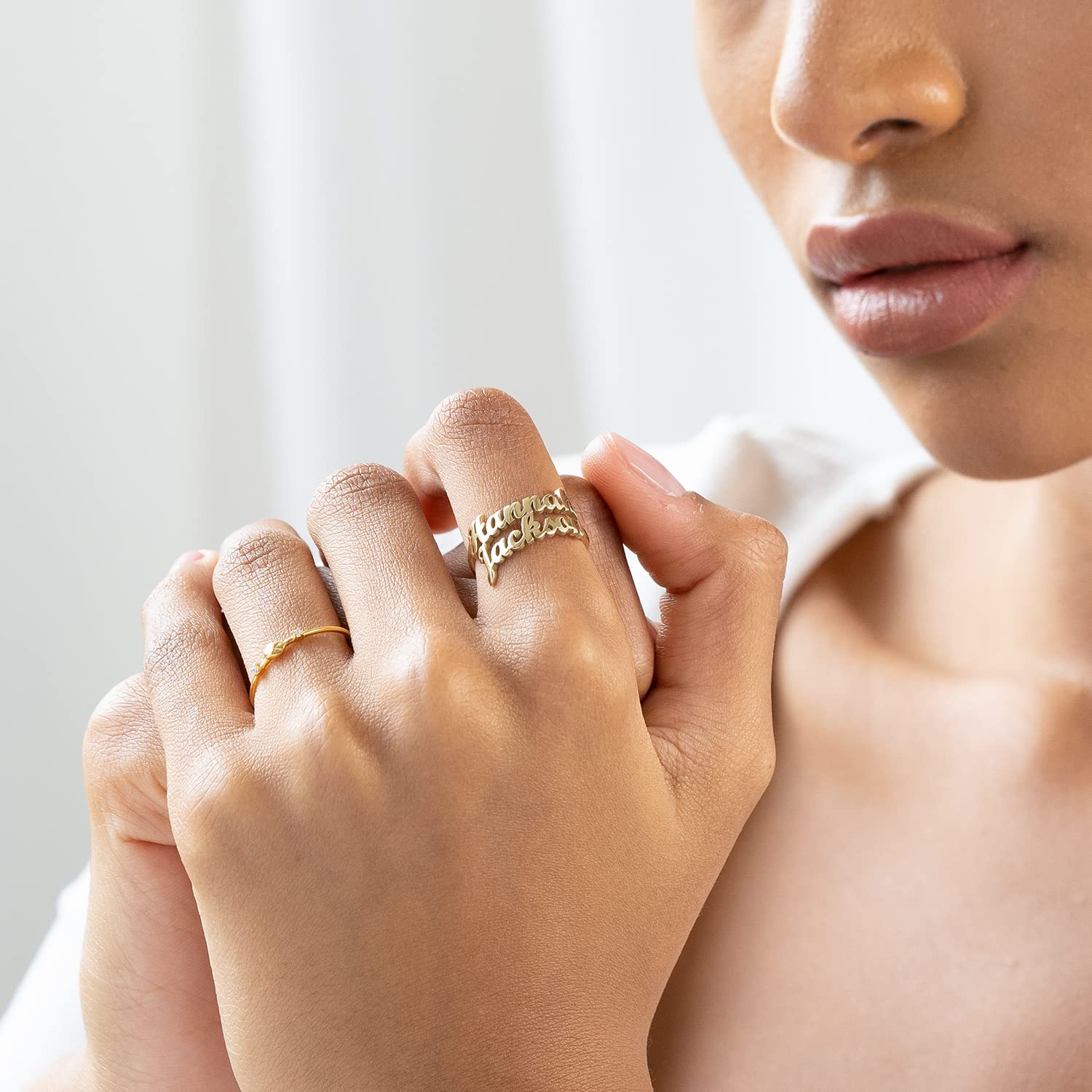 Oak & Luna Custom Name Rings - Personalized Couple Rings in Sterling Silver or Gold Plated - Engravable with 1-3 Names - Unique Jewelry Gift for Women, Wife, Mom - Perfect for Anniversaries, Weddings & Valentine's Day