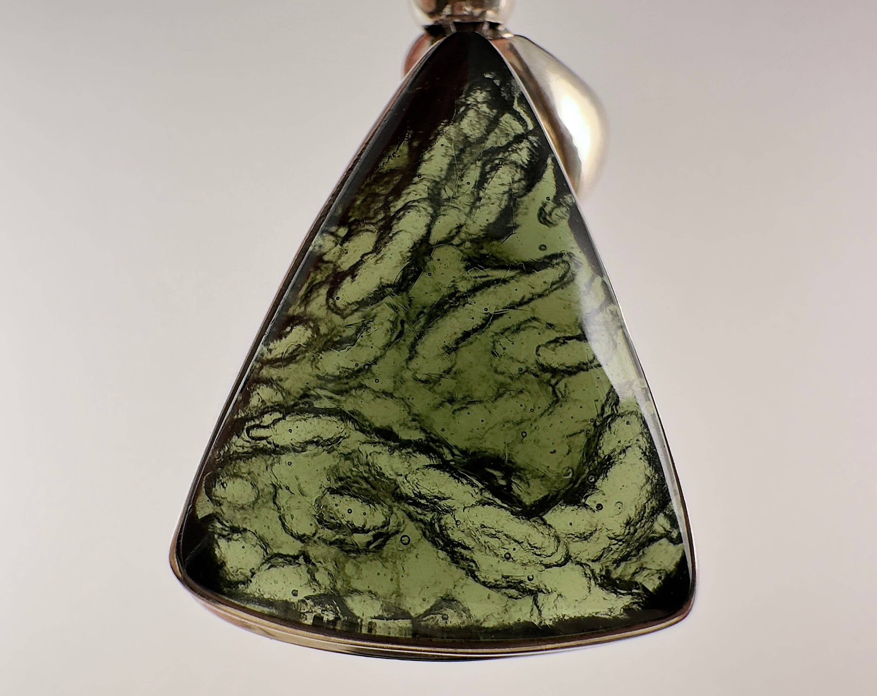 Authentic Moldavite Pendant in Sterling Silver - Raw & Polished Triangle Gemstone Jewelry with Certification (54465) - Perfect for Spiritual Healing, Meditation & Unique Gift Giving