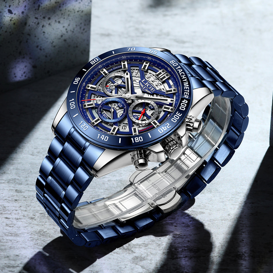 LIGE Men's Luxury Stainless Steel Business Watch - Waterproof Chronograph Dress Watch for Office, Formal Events & Gifts | Elegant Analog Quartz Wristwatch for Professionals