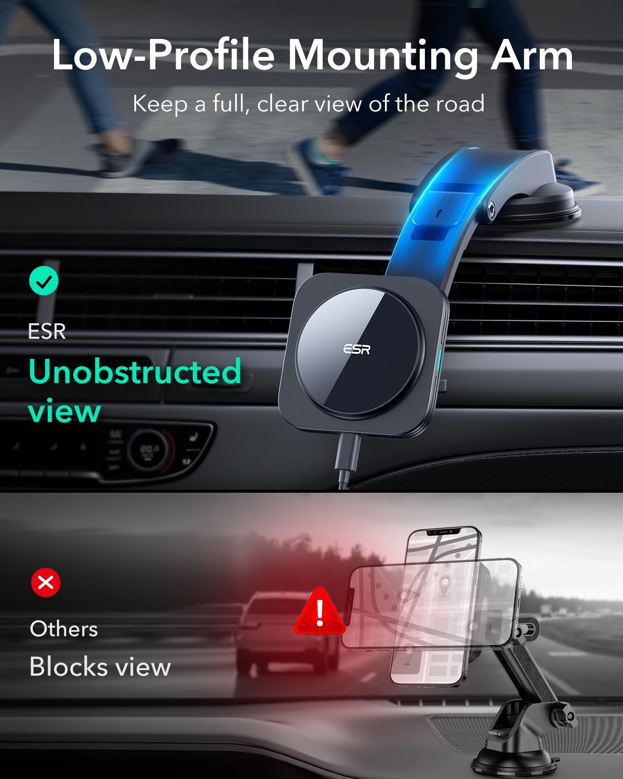 ESR MagSafe Car Mount Wireless Charger - Magnetic Dashboard Phone Holder for iPhone 16/15/14/13/12 & Galaxy S25 - Fast Charging Car Accessories (Black) - Perfect for Commuting, Road Trips & Hands-Free Driving