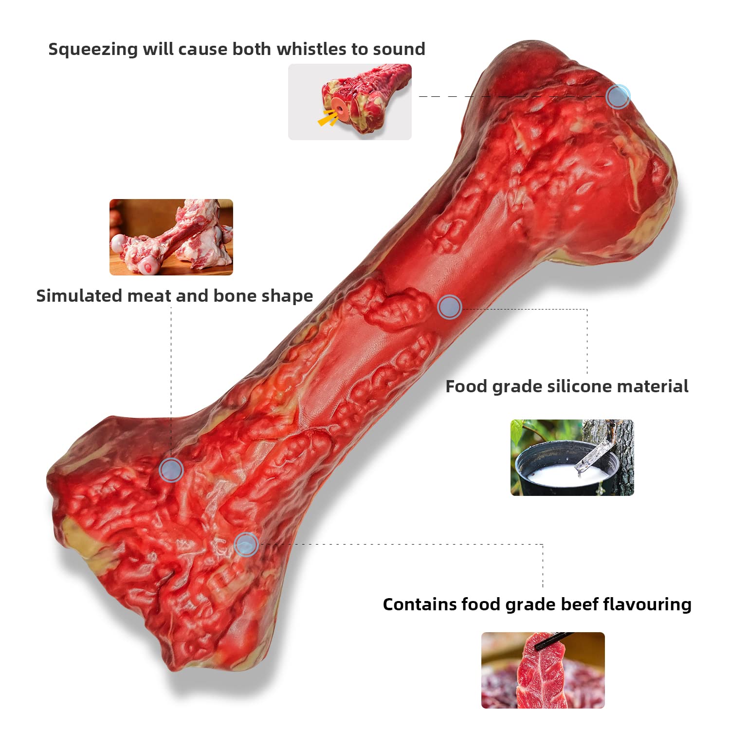 **Durable Beef-Flavored Rubber Chew Toy for Large & Aggressive Chewers – Interactive Dog Bone with Teeth Cleaning & Sound – USA-Made Dog Toy for Playtime & Training**    *(Perfect for teething puppies, strong chewers, and interactive play – keeps dogs engaged while promoting dental health!)*