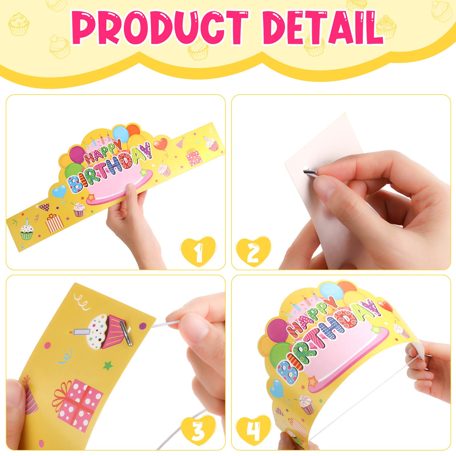 Yunsailing 144-Piece Birthday Party Supplies Kit for Kids - 36 Crowns, 36 Funny Paper Sunglasses, 36 Badge Stickers & 36 Silicone Wristbands (Colorful) - Perfect for Classroom Celebrations, Birthday Parties & Carnival Events