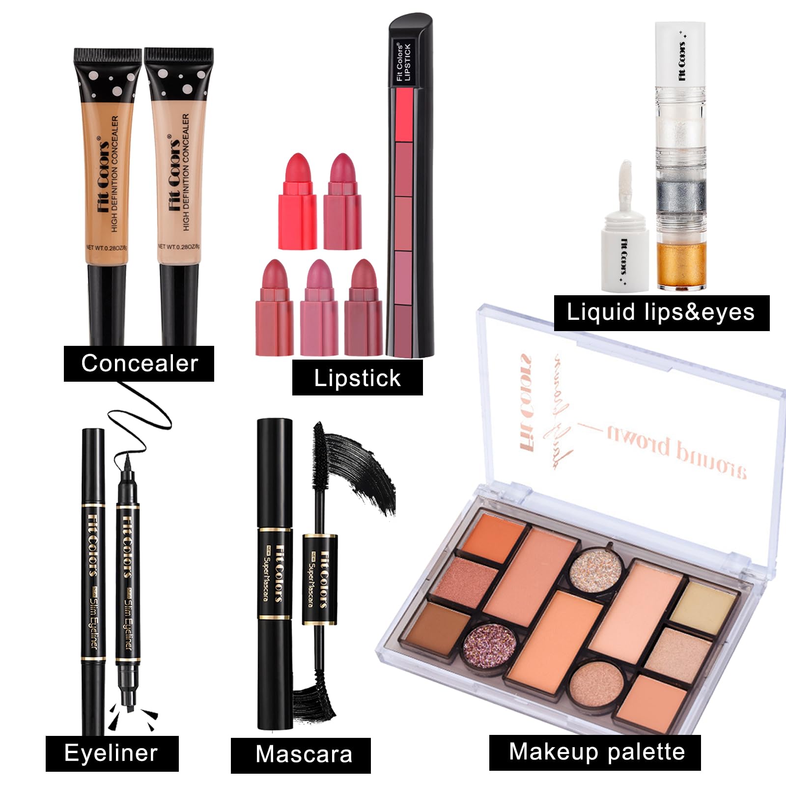 Professional Makeup Kit - Correcting Palette, Lipstick, Mascara, Eyeliner & Glitter Gel for Face, Eyes & Lips | Portable Beauty Set for Women & Girls | Perfect for Travel, Parties & Everyday Makeup
