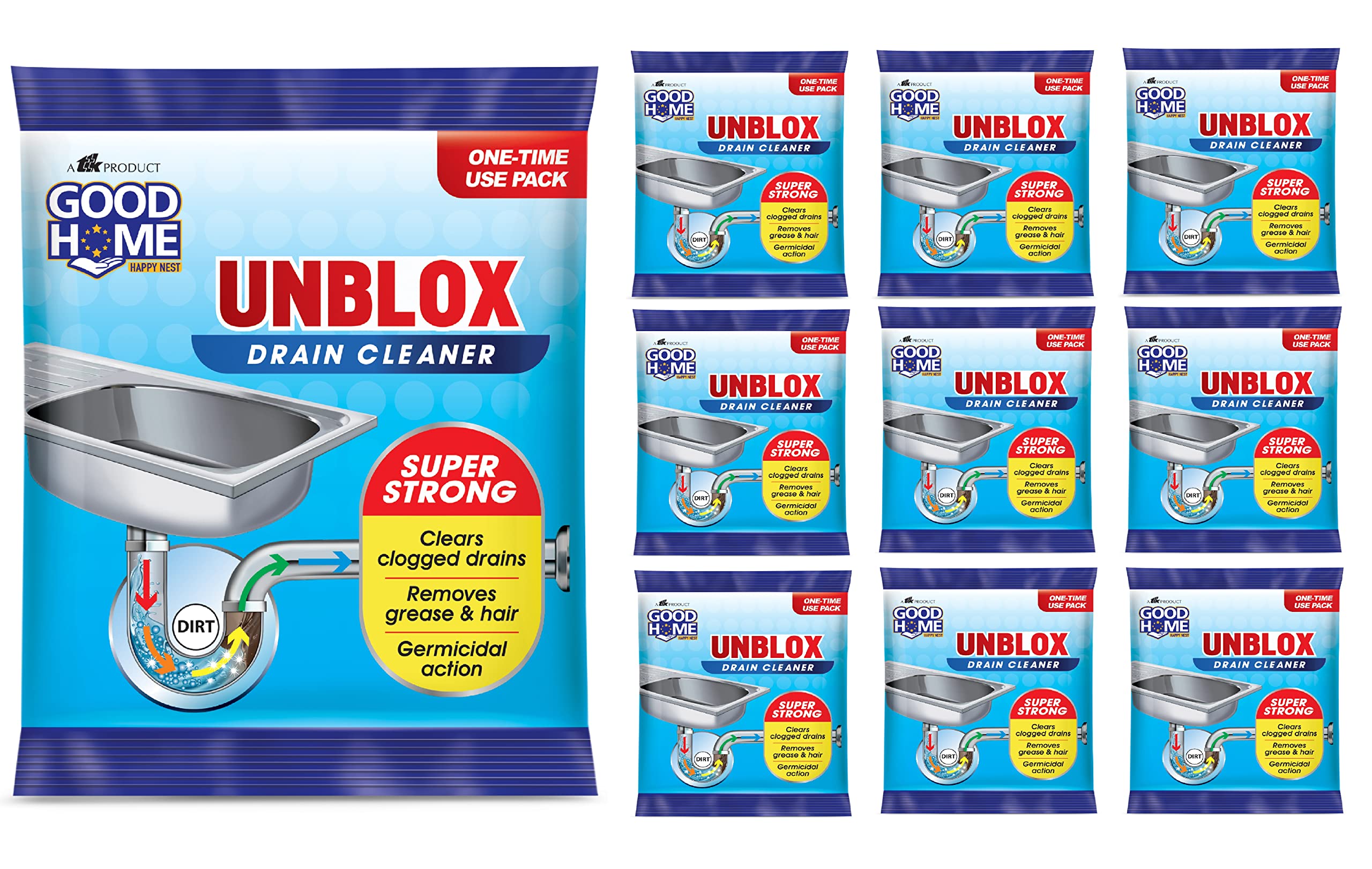 **Powerful Unblox Drain Cleaner - Fast Acting Sink & Pipe Clog Remover, Safe for All Pipes (10-Pack) - Ideal for Kitchen, Bathroom & Shower Drain Maintenance**