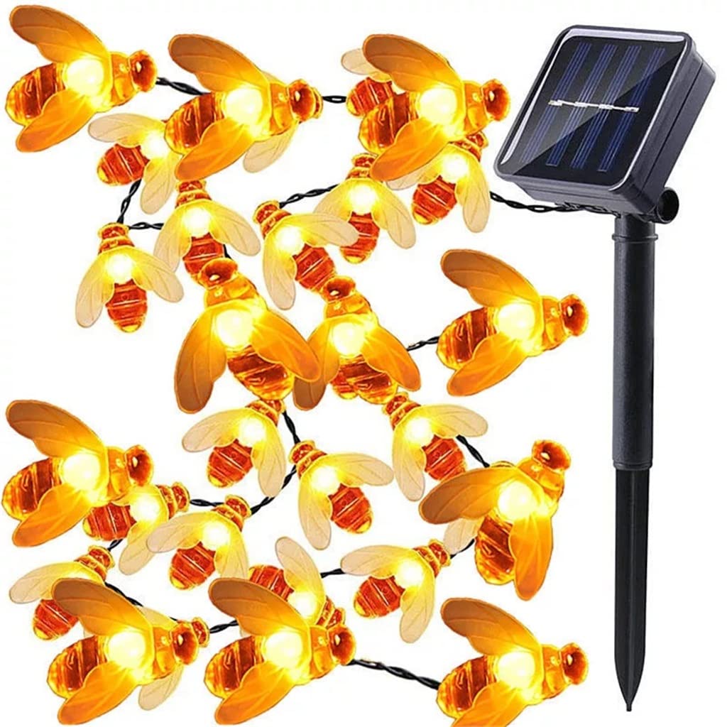 LEEC Solar Powered Waterproof Honey Bee LED String Lights - 20 Colorful LEDs, 16.4ft/5M Outdoor Fairy Lights for Garden, Fence, Patio, Christmas Decorations | Perfect for Backyard Parties, Weddings & Holiday Lighting