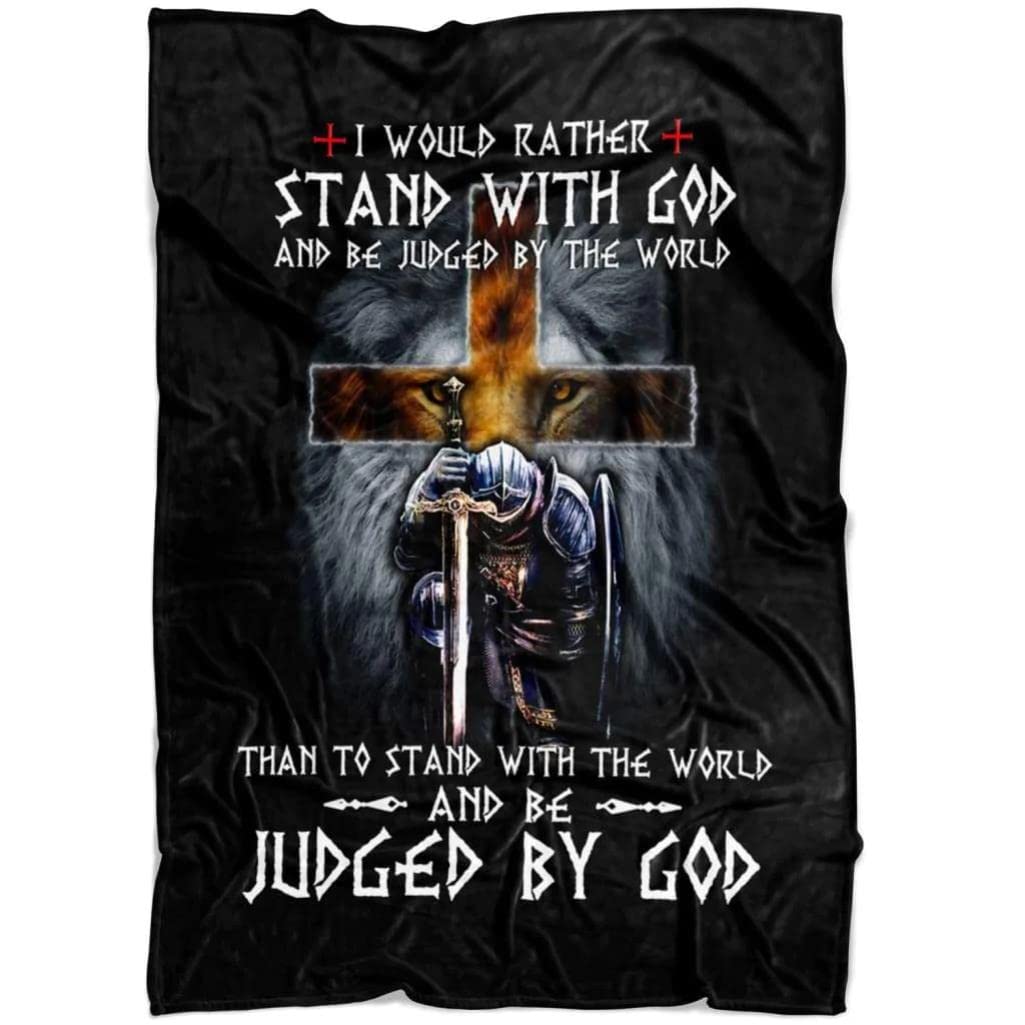Christian Prayer Blanket with Bible Verse - Religious Jesus Lion Blanket for Worship, Bible Study & Comfort - I Would Rather Stand With God Inspirational Throw