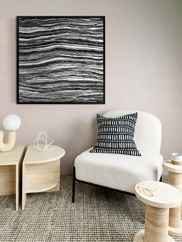 Premium Dhaagun Black Canvas Art Print - Modern Wall Decor for Living Room, Bedroom & Office - Handmade Australian Aboriginal Art