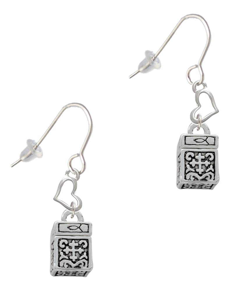 Delight Jewelry Silver Tone Prayer Box Small Heart French Hook Earrings - Perfect for Church, Weddings & Everyday Wear