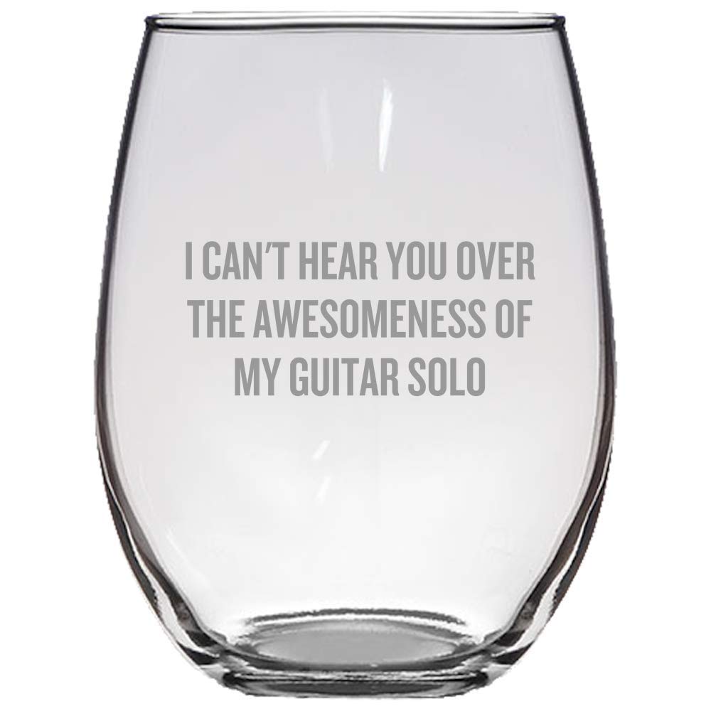 Funny Guitarist Gift - Unique Guitar Player Present - Awesome Guitar Solo Stemless Wine Glass - Perfect for Musicians, Birthday & Christmas Gifts