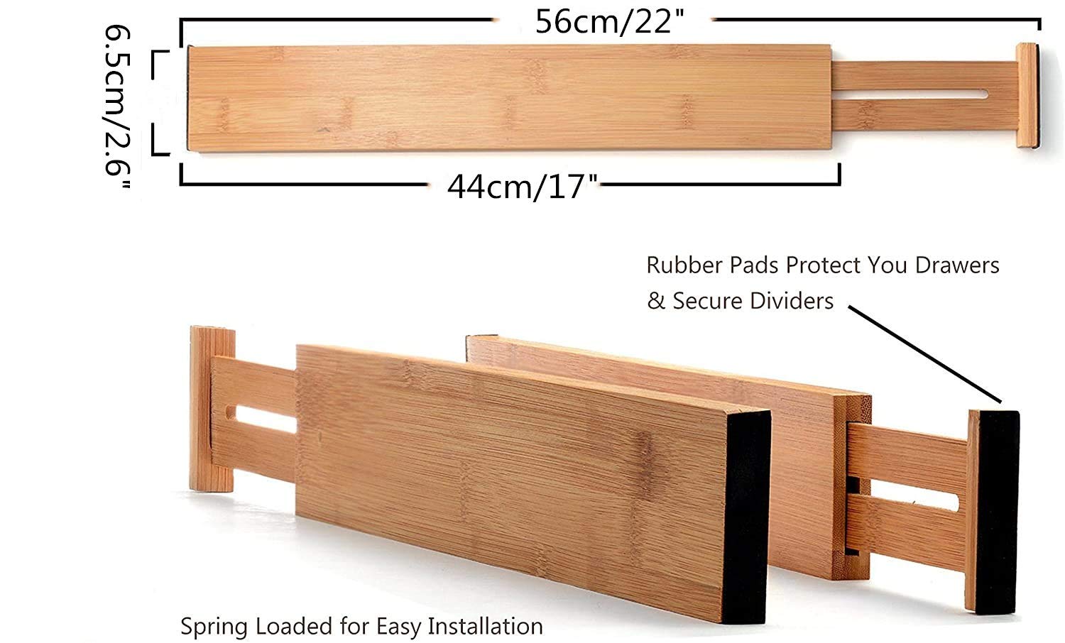 Ulalaza 2-Pack Adjustable Bamboo Drawer Organizers - Expandable Spring-Loaded Dividers for Kitchen, Dresser, Bedroom, Baby Clothes & Bathroom Storage - Perfect for Desk Drawer Organization
