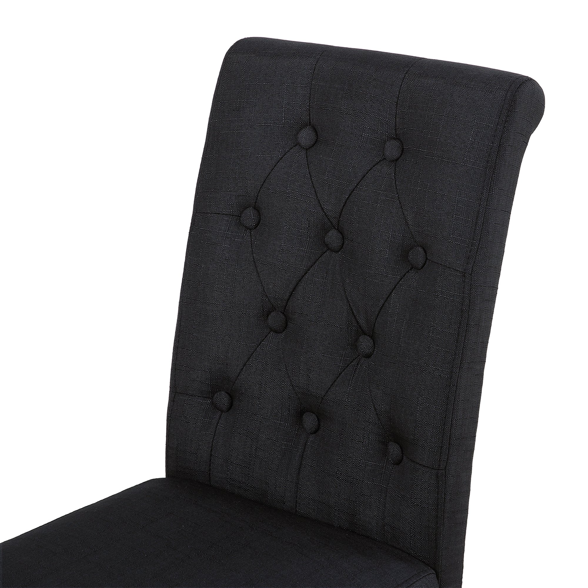 Set of 2 Black Upholstered Fabric Dining Chairs with Button-Tufted Details - Modern Kitchen & Dining Room Furniture for Home Decor