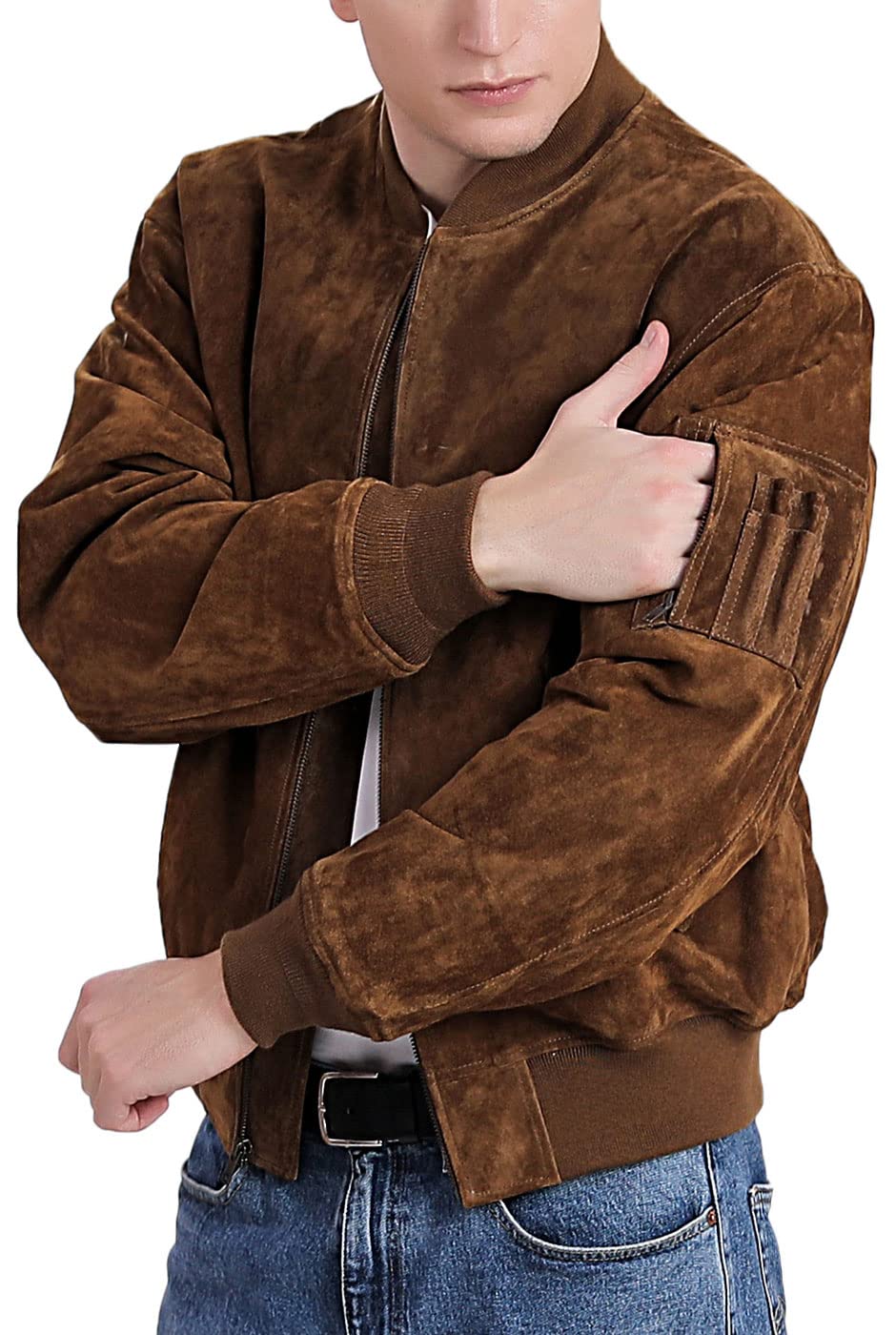 Premium Men's MA-1 Suede Leather Flight Bomber Jacket - Genuine Leather Aviator Style (Big & Tall Sizes Available) - Perfect for Casual Wear, Motorcycle Riding & Outdoor Adventures